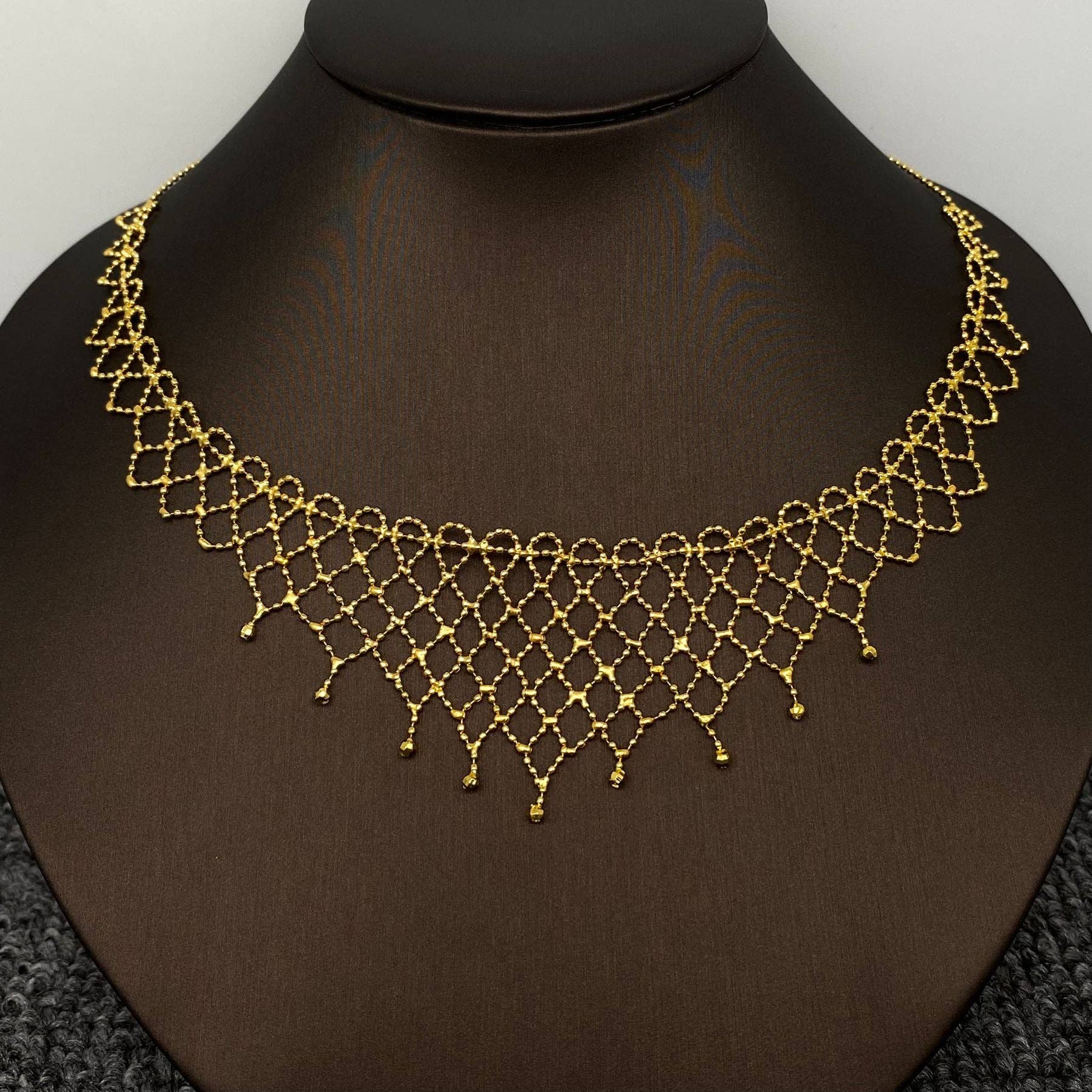 18K Gold Plated Lace Mesh Woven Design Choker Necklace - Lalka Beauty Co.