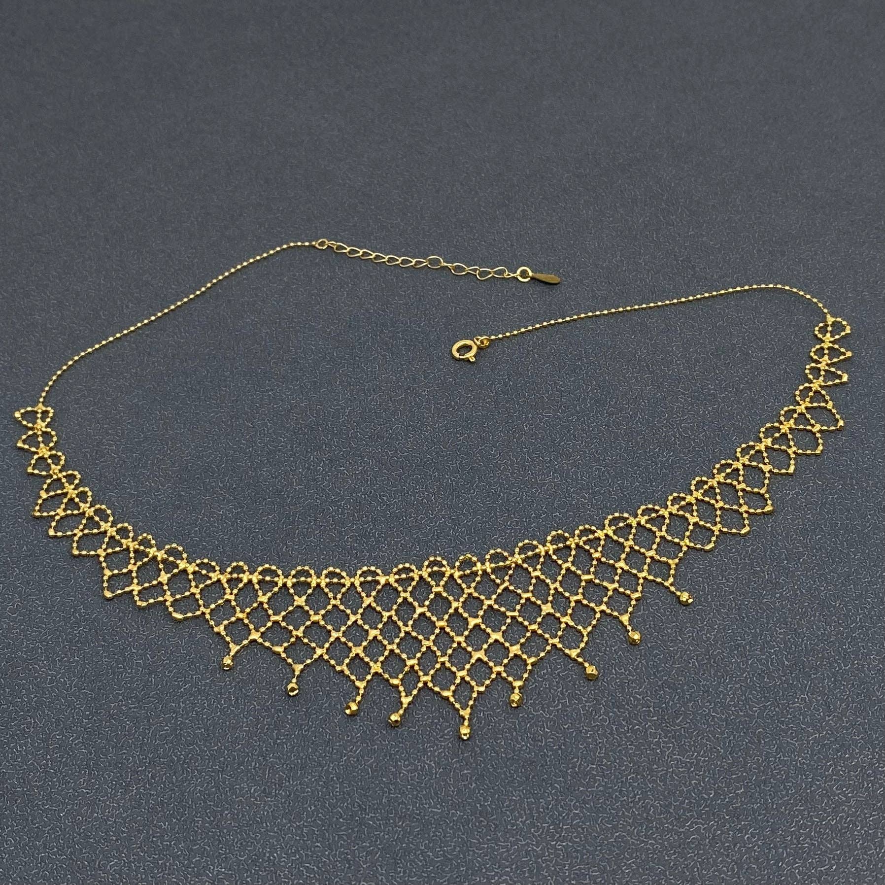 18K Gold Plated Lace Mesh Woven Design Choker Necklace - Lalka Beauty Co.