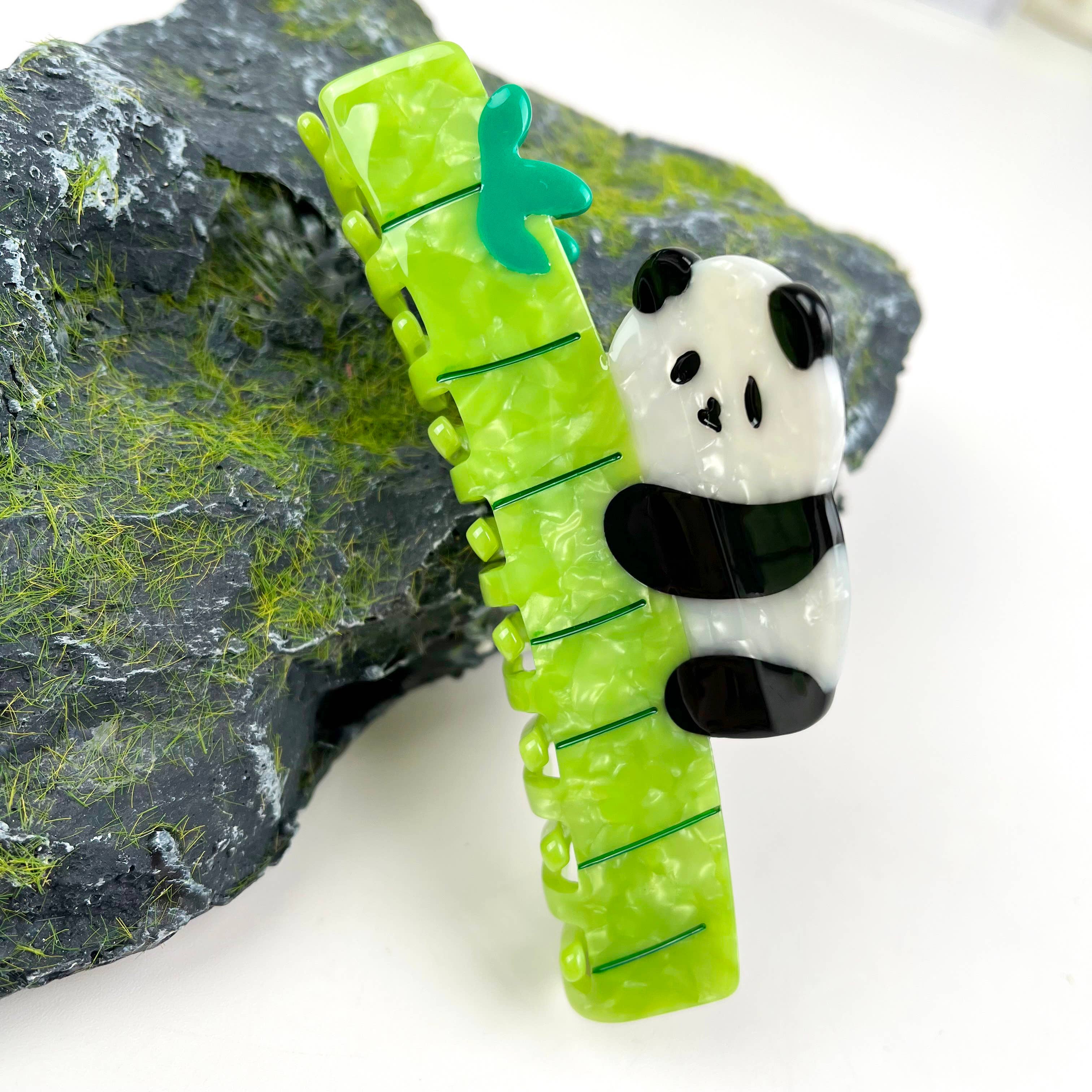 Bamboo Panda Hair Claw Clip: Green