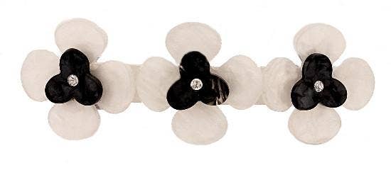 3 Black & Pearl Rose Acrylic Barrette w/ Swarovski Crystals - Lalka Beauty Co.