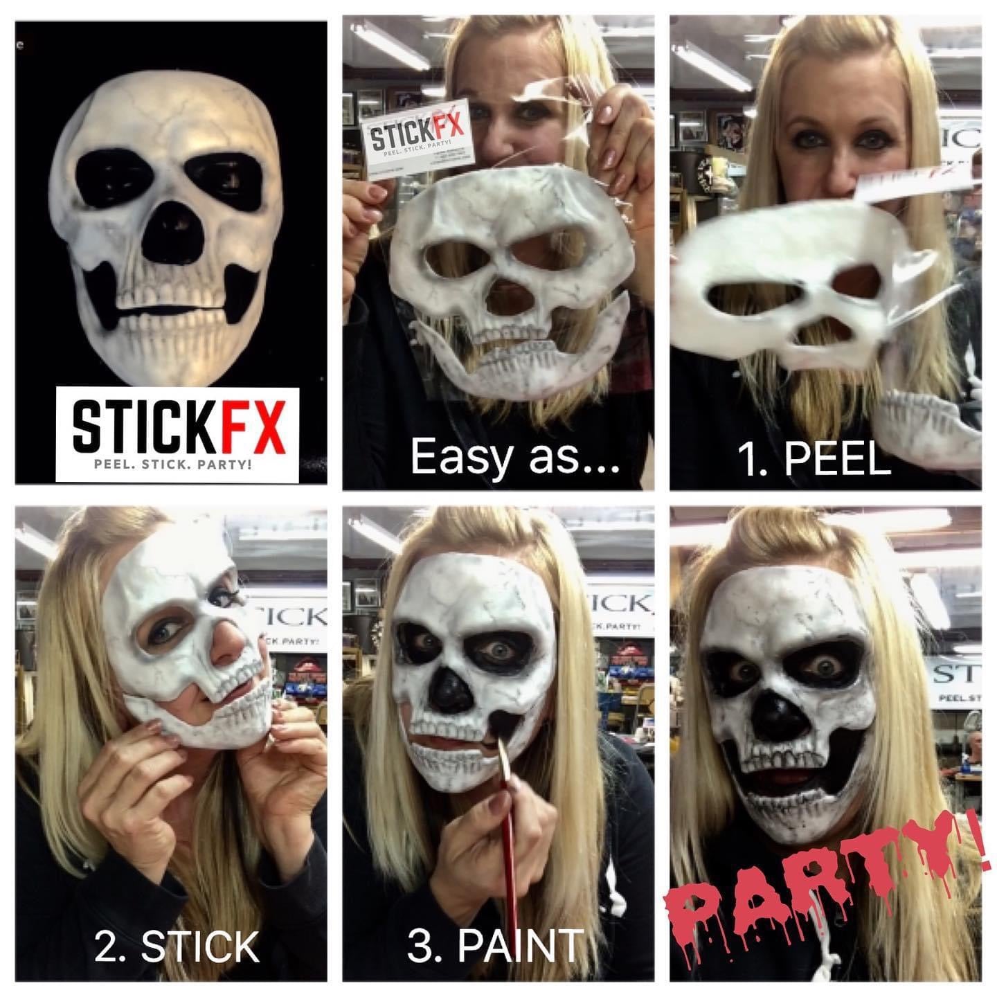 StickFX Skeleton Skull adult size reusable self stick silicone costume haunt cosplay Halloween mask