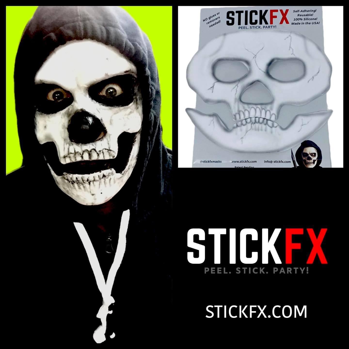 StickFX Skeleton Skull adult size reusable self stick silicone costume haunt cosplay Halloween mask