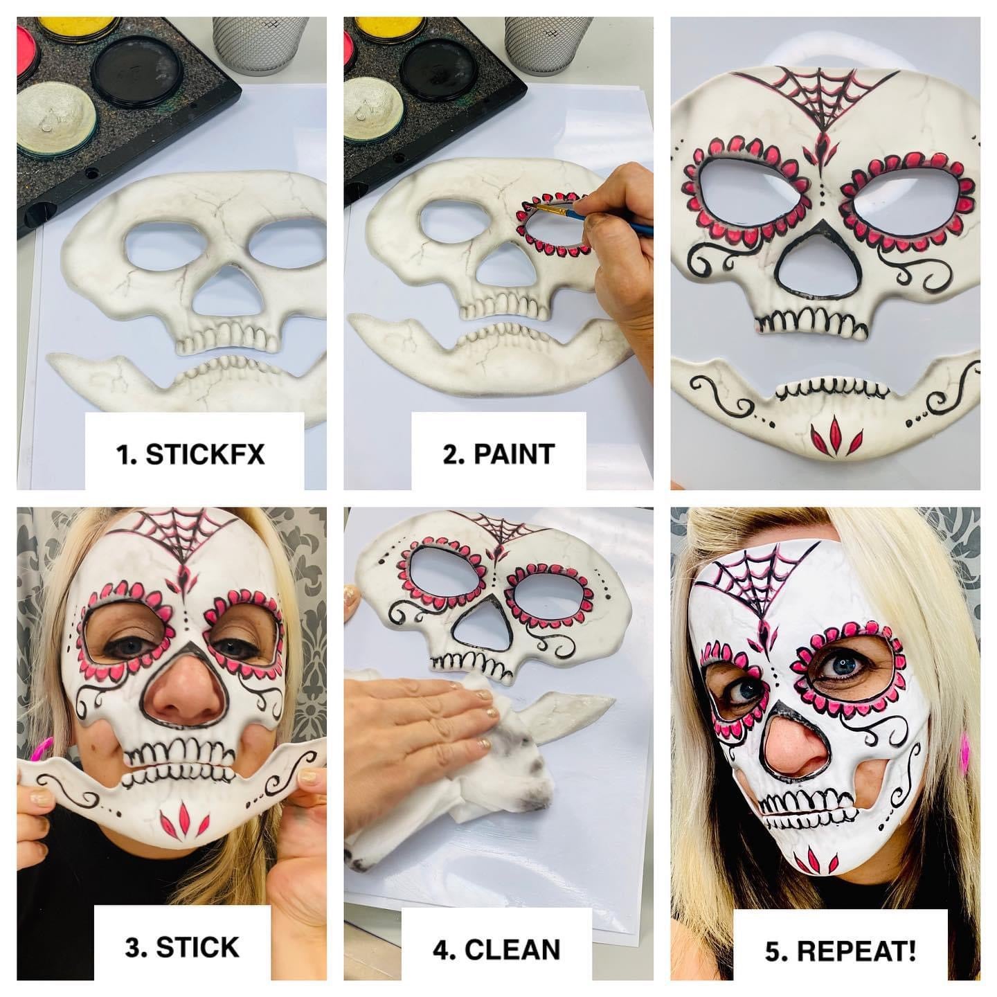 StickFX Skeleton Skull adult size reusable self stick silicone costume haunt cosplay Halloween mask