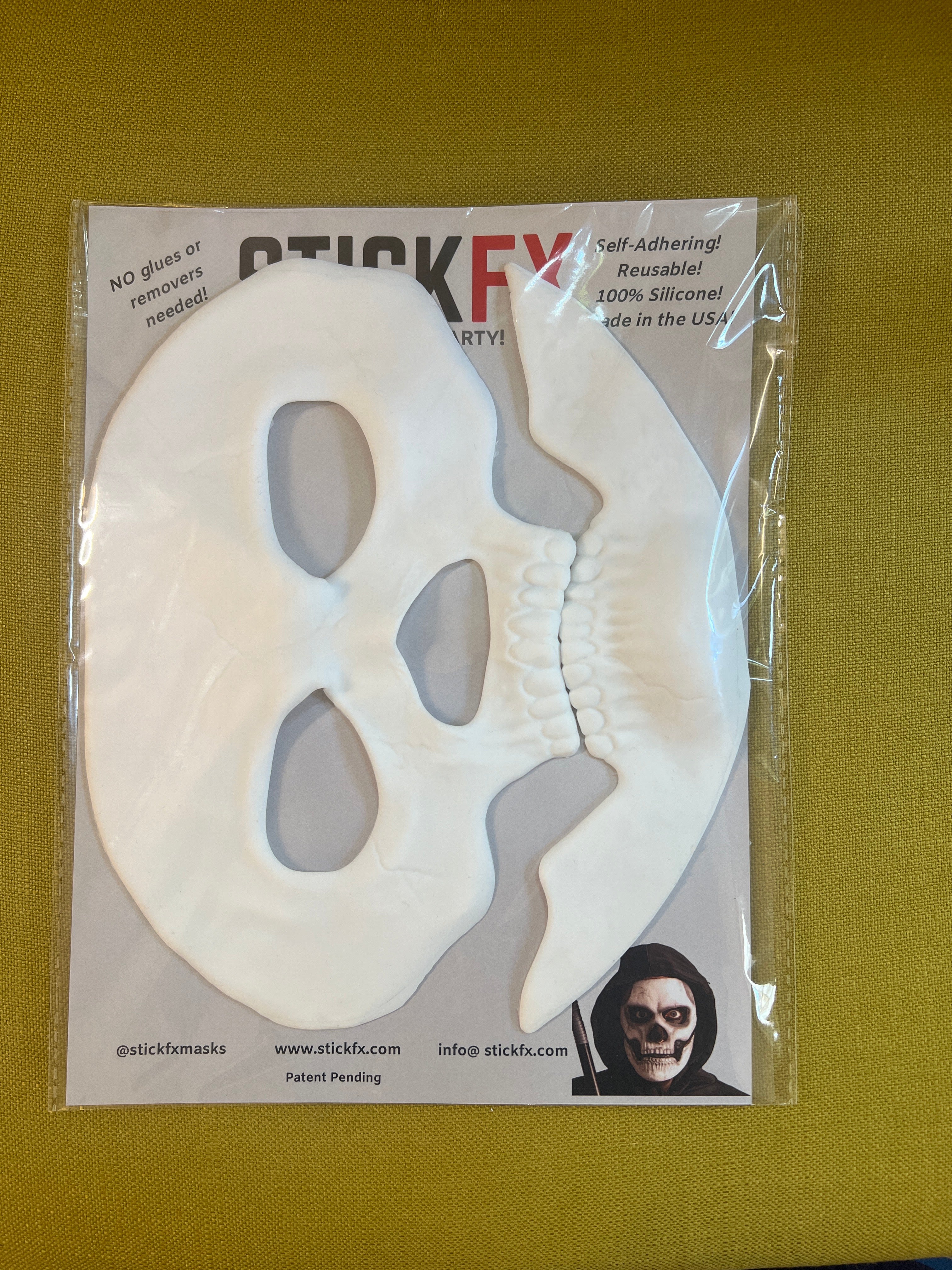 StickFX Skeleton Skull adult size reusable self stick silicone costume haunt cosplay Halloween mask