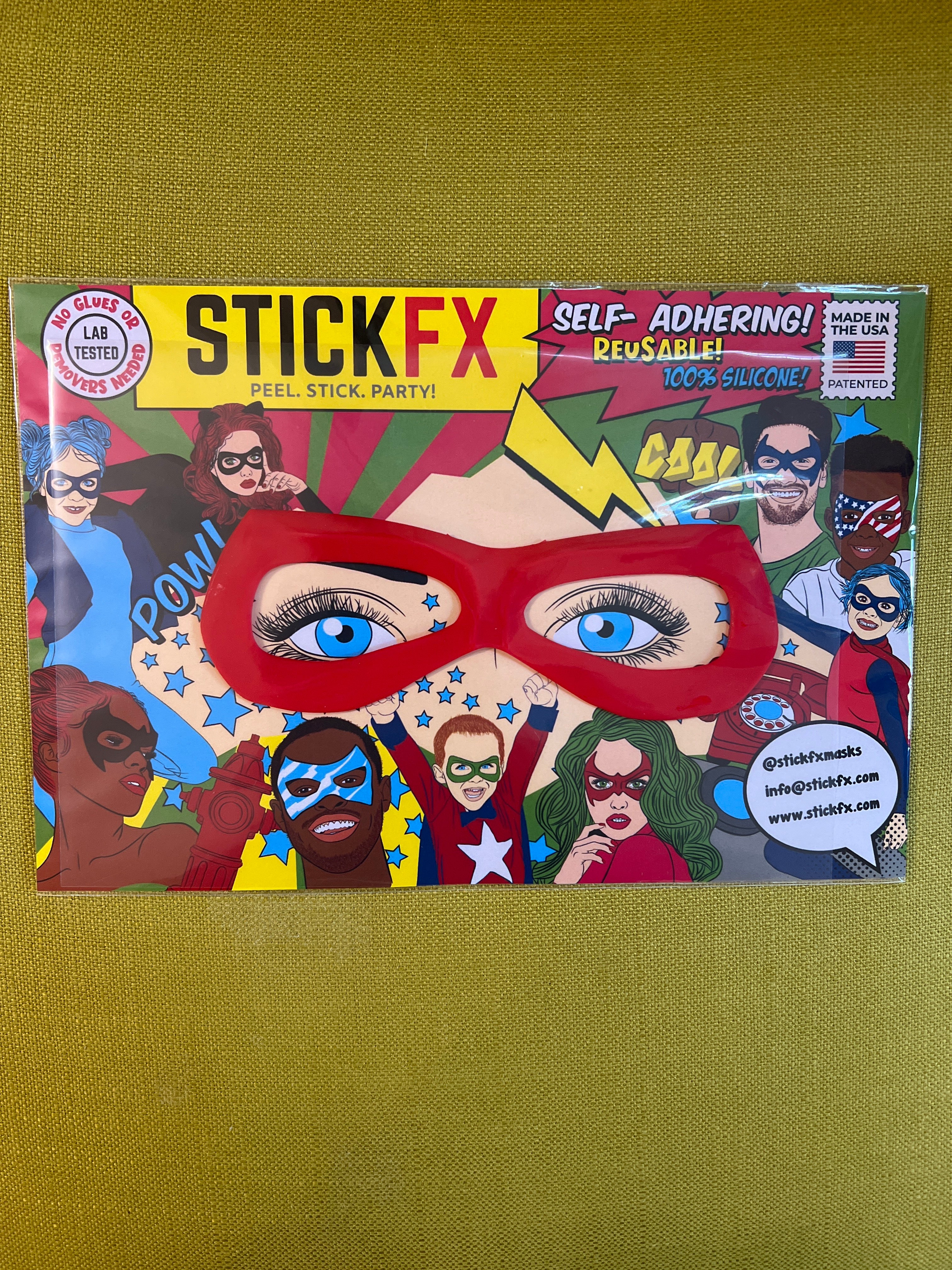 StickFX Classic Hero Mask child size reusable self stick silicone costume superhero mask