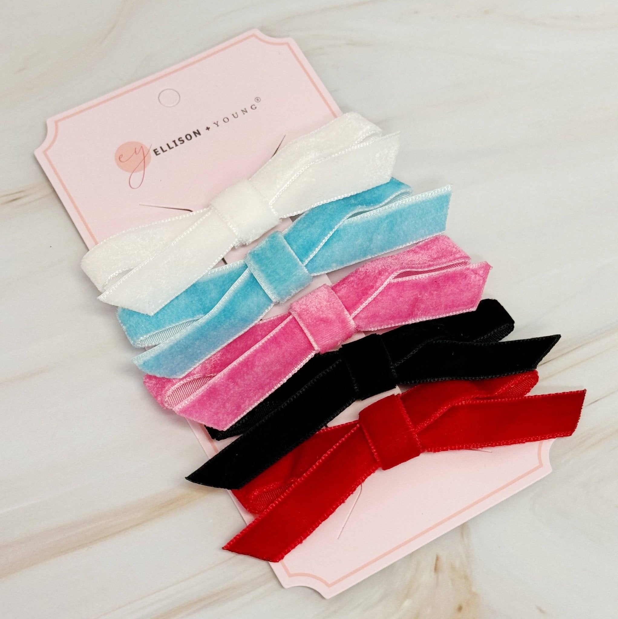 Adorable Velvet Bow Hair Clip Set Of 5 - Lalka Beauty Co.