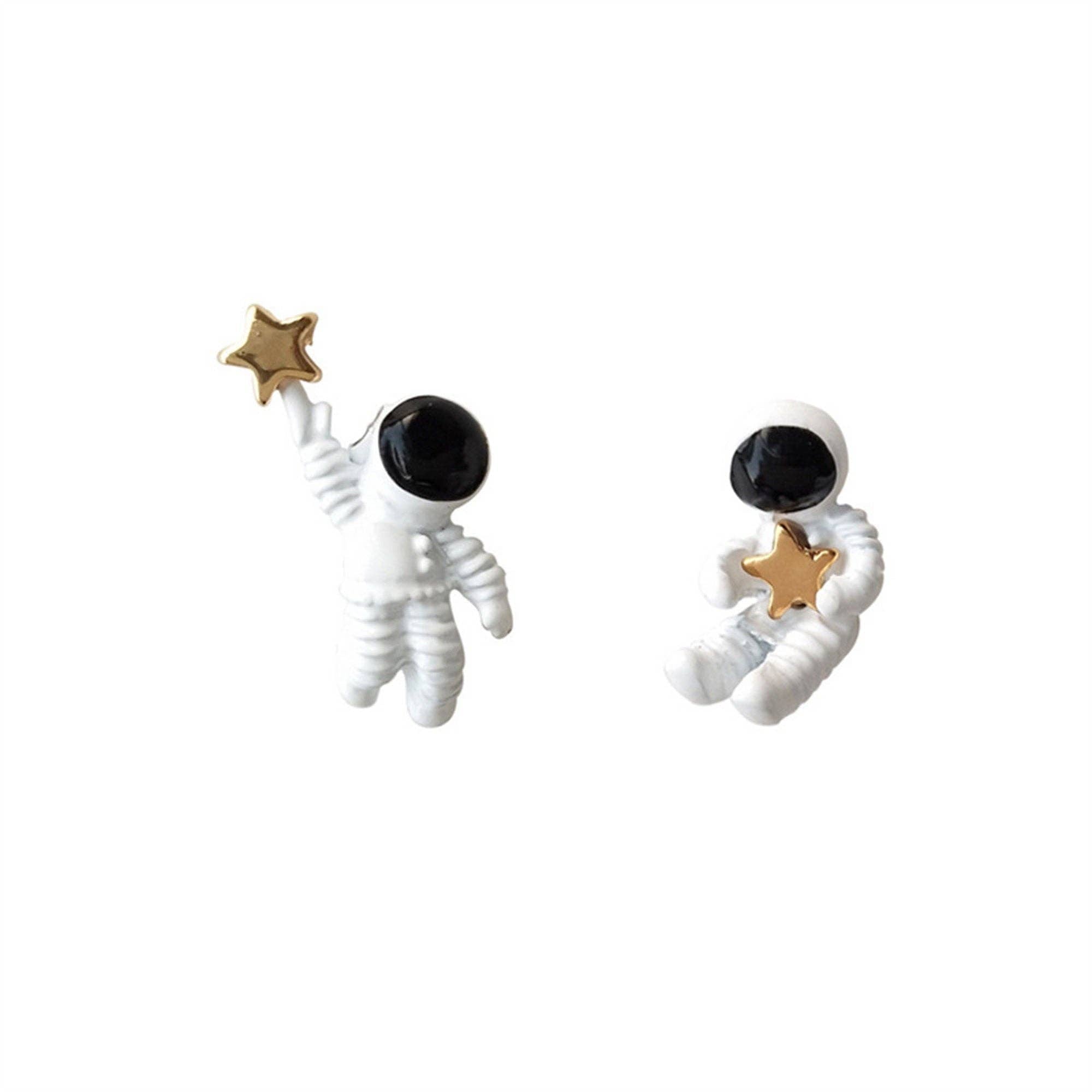 Astronaut Star Space Couple Stud Earring : Silver Post - Lalka Beauty Co.