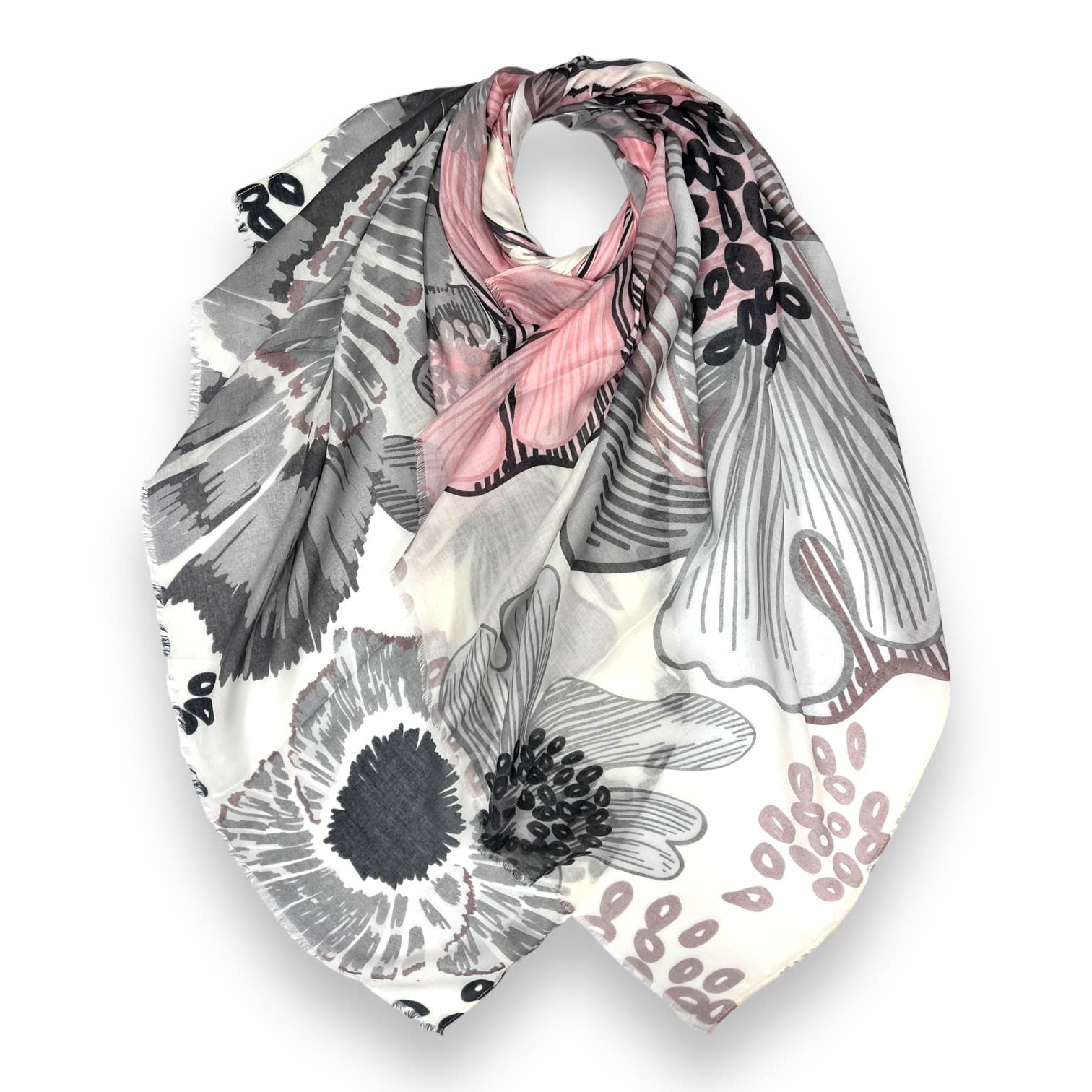 Big flower printed scarf: Grey - Lalka Beauty Co.