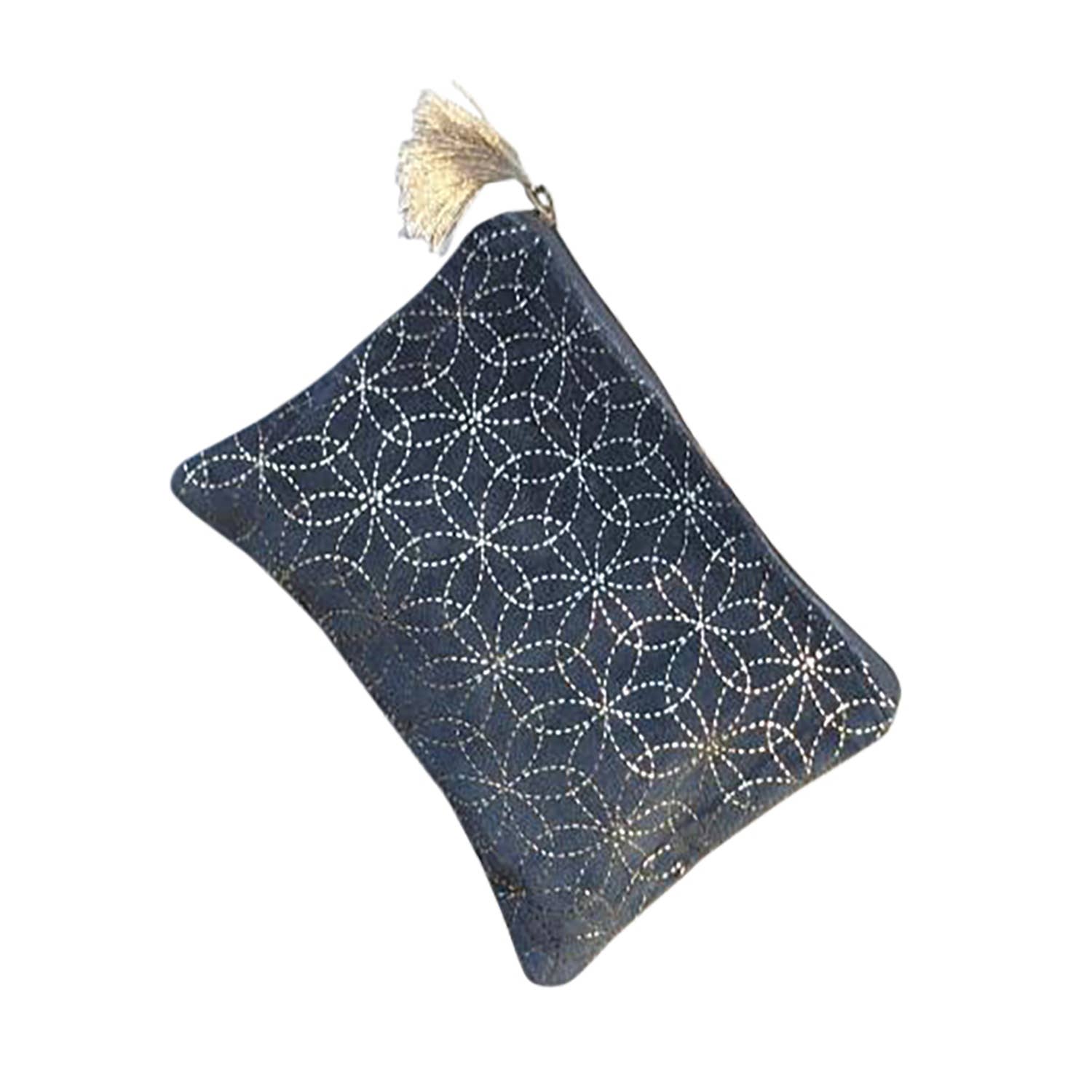 Black with Gold Circles Large Pouch - Lalka Beauty Co.