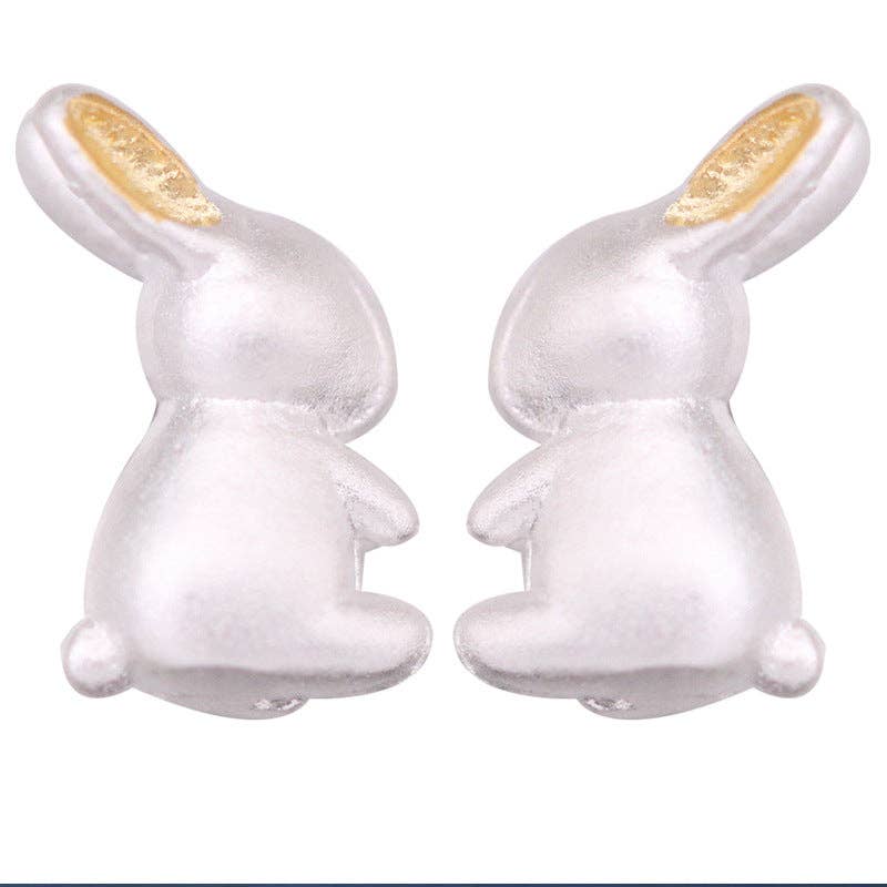 Cute Bunny Rabbit Stud Earrings in 925 Sterling Silver - Lalka Beauty Co.