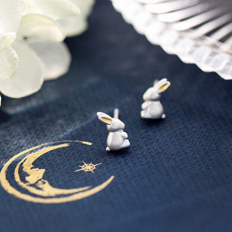 Cute Bunny Rabbit Stud Earrings in 925 Sterling Silver - Lalka Beauty Co.