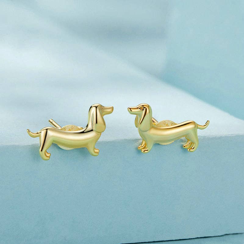 Dachshund Doxie Dog Stud Earrings in 925 Sterling Silver - Lalka Beauty Co.