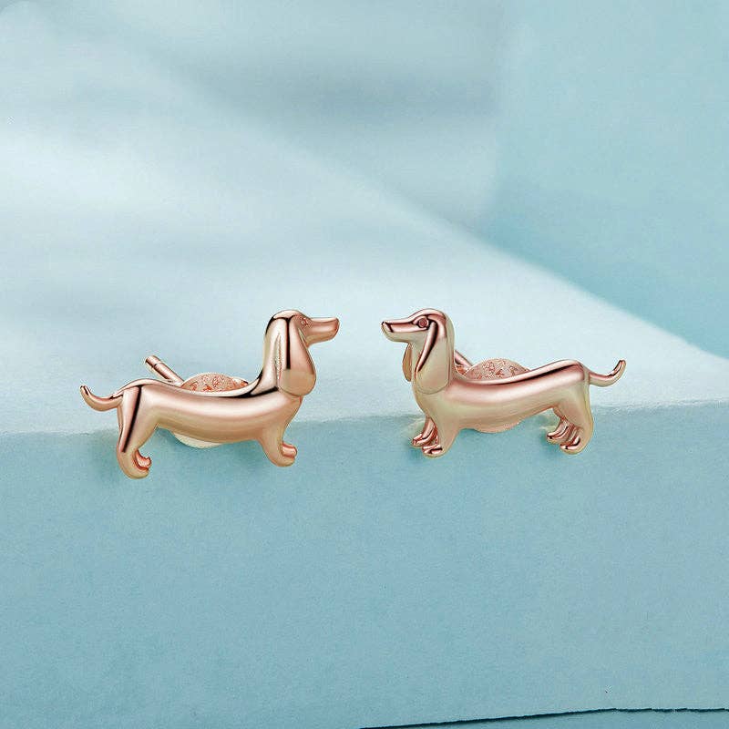 Dachshund Doxie Dog Stud Earrings in 925 Sterling Silver - Lalka Beauty Co.