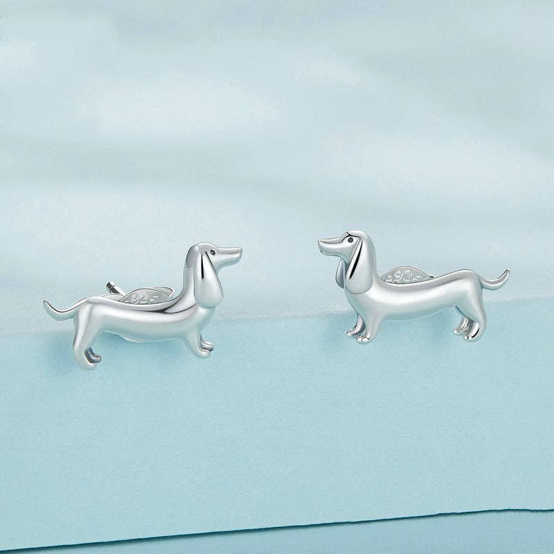 Dachshund Doxie Dog Stud Earrings in 925 Sterling Silver - Lalka Beauty Co.