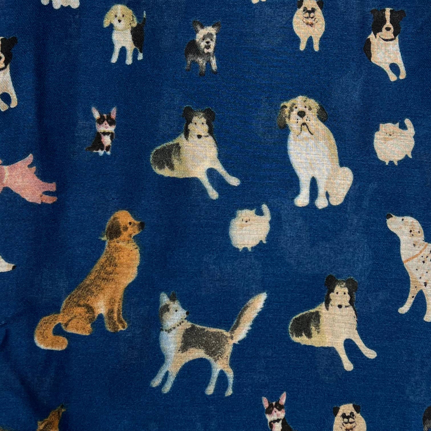 Dog print with mix breeds on medium lightweight print: Navy - Lalka Beauty Co.