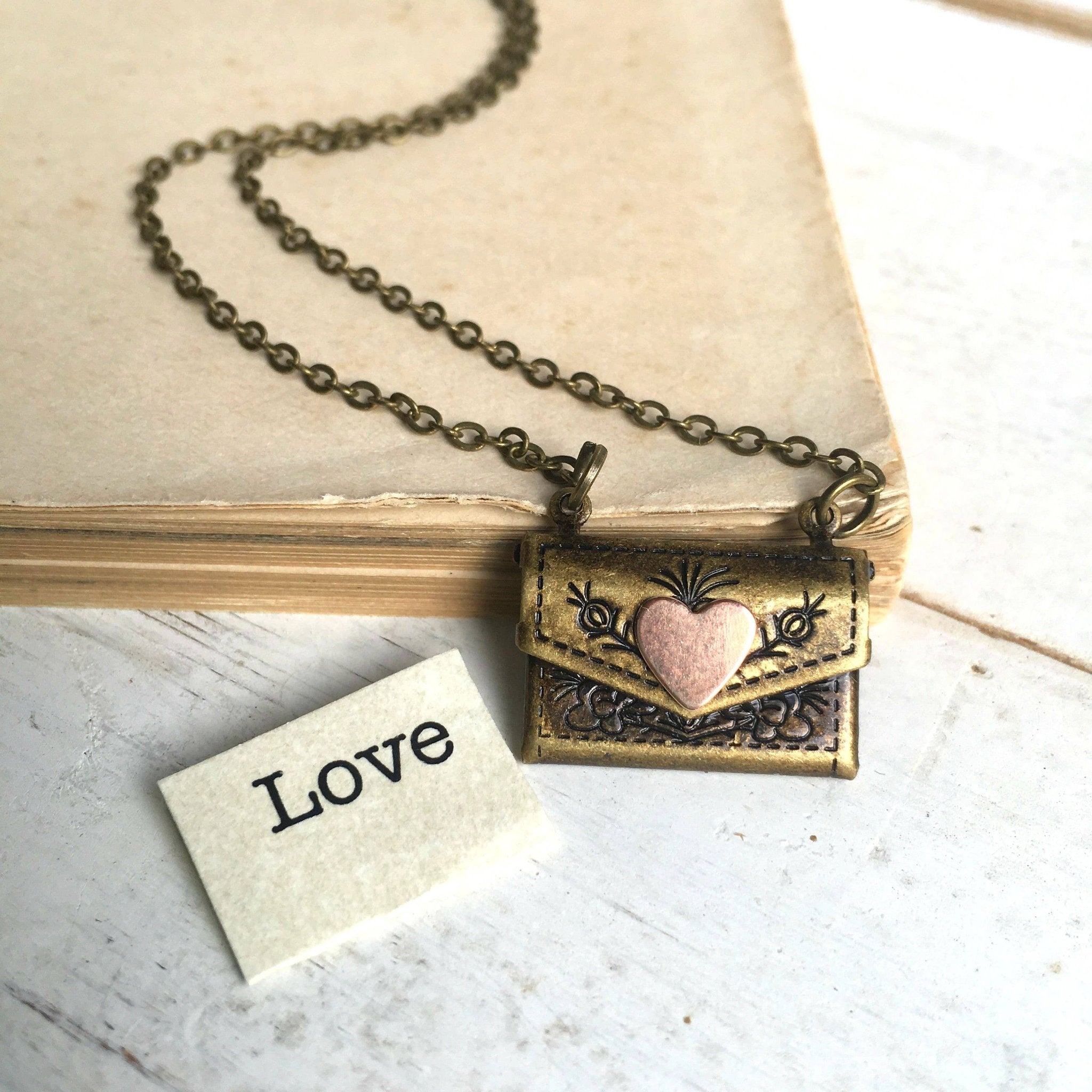 Envelope Locket Necklace LOVE Letter Secret Message 17" - Lalka Beauty Co.