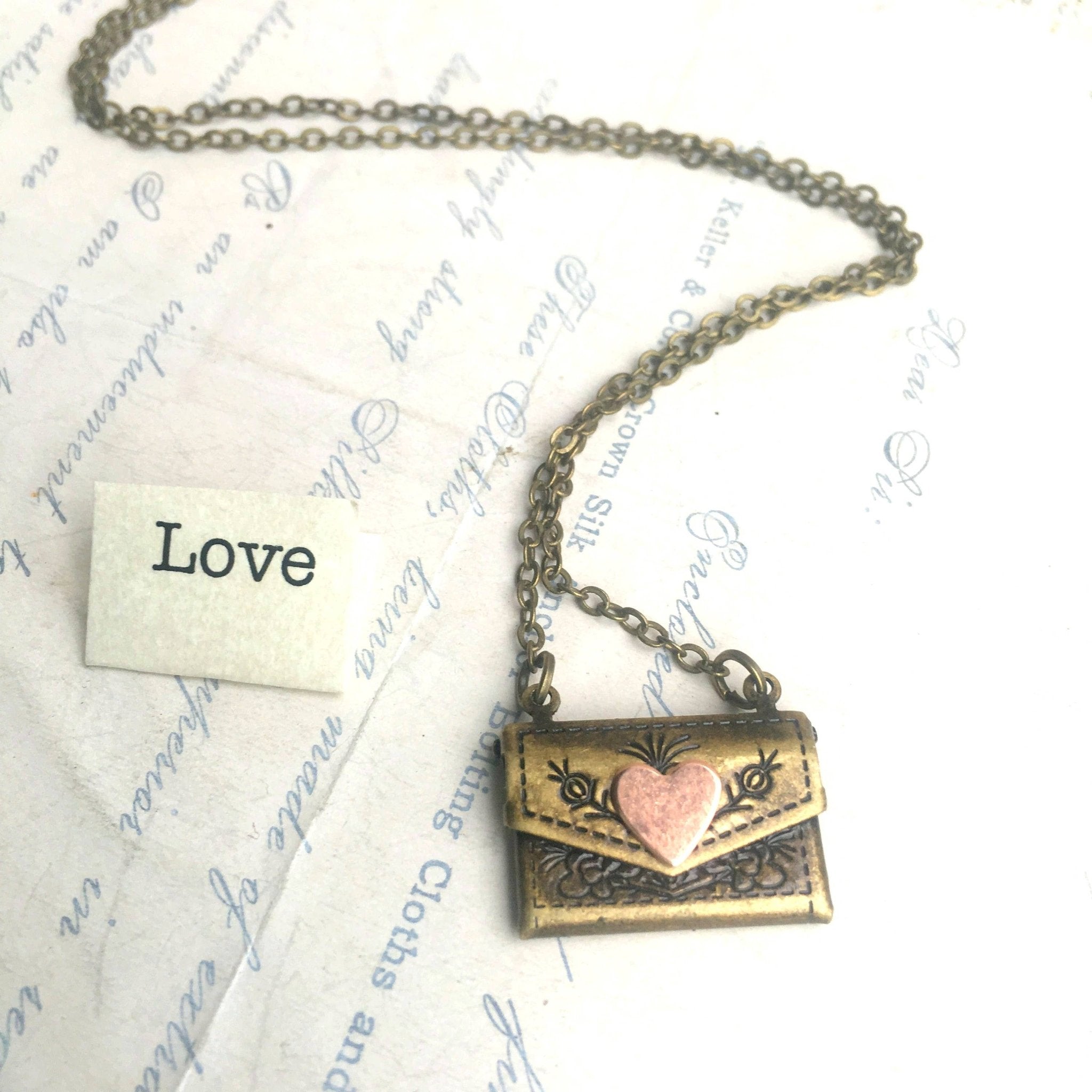 Envelope Locket Necklace LOVE Letter Secret Message 17" - Lalka Beauty Co.