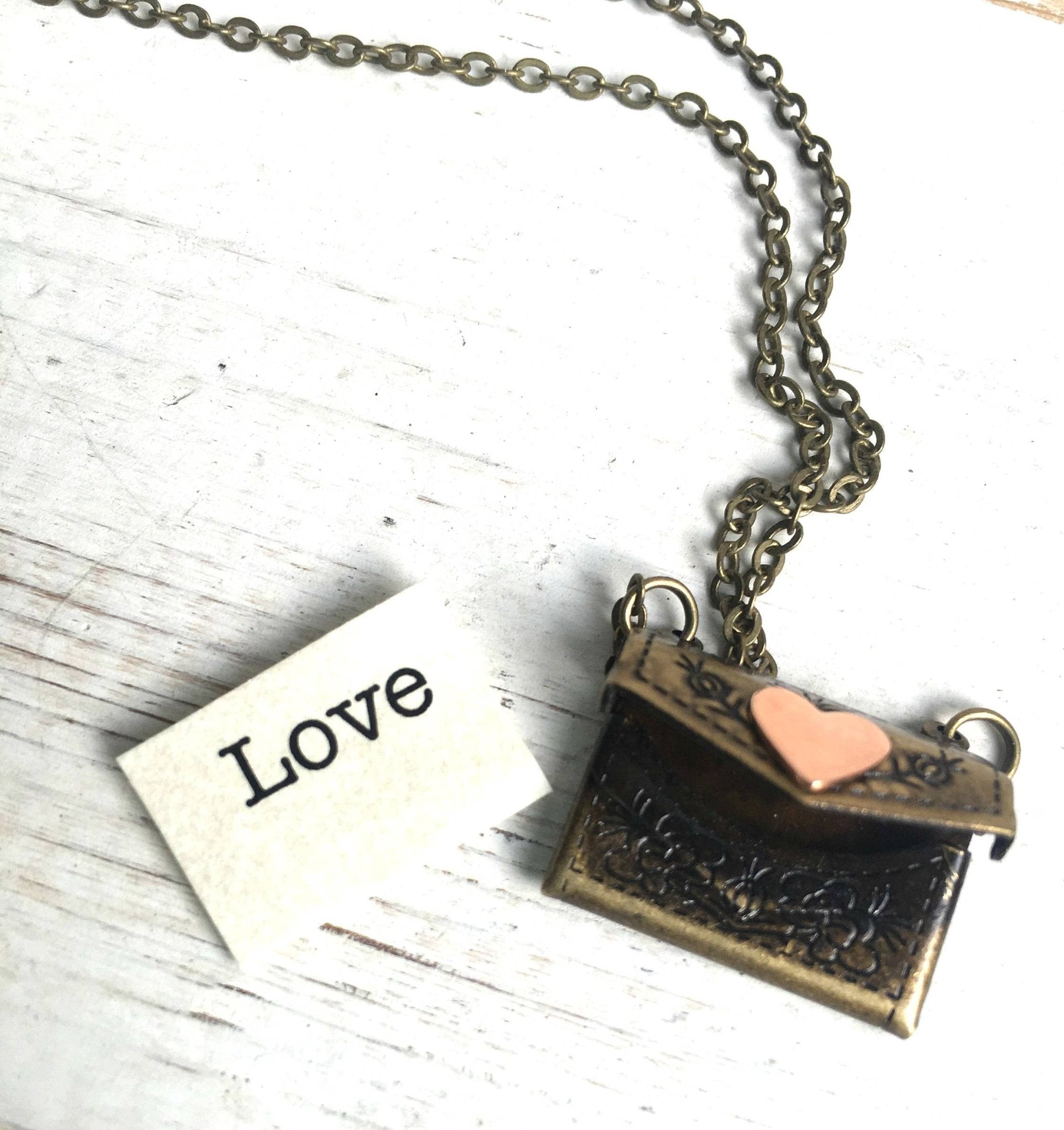 Envelope Locket Necklace LOVE Letter Secret Message 17" - Lalka Beauty Co.