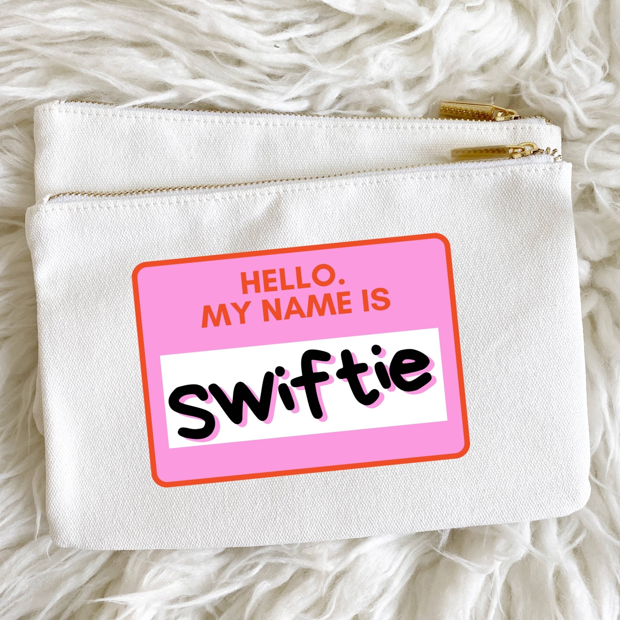 Eras, Hi, I’m the Problem, Hello My Name Is… Taylor Swift Bag & Pouch Canvas Colorblock Pouch w/ pom pull - Lalka Beauty Co.