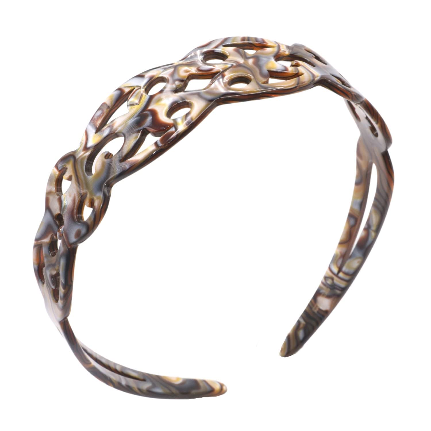 French Amie Filigree Wide 1" Celluloid Handmade Headband for Women: White tortoiseshell - Lalka Beauty Co.