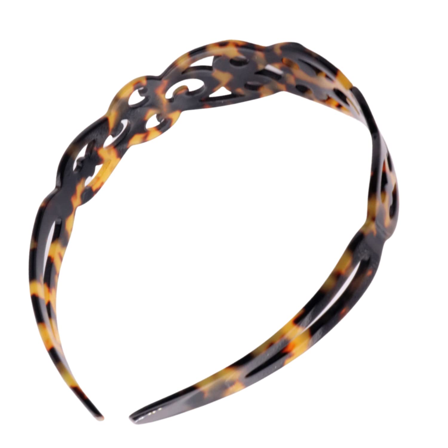 French Amie Filigree Wide 1" Celluloid Handmade Headband for Women: White tortoiseshell - Lalka Beauty Co.