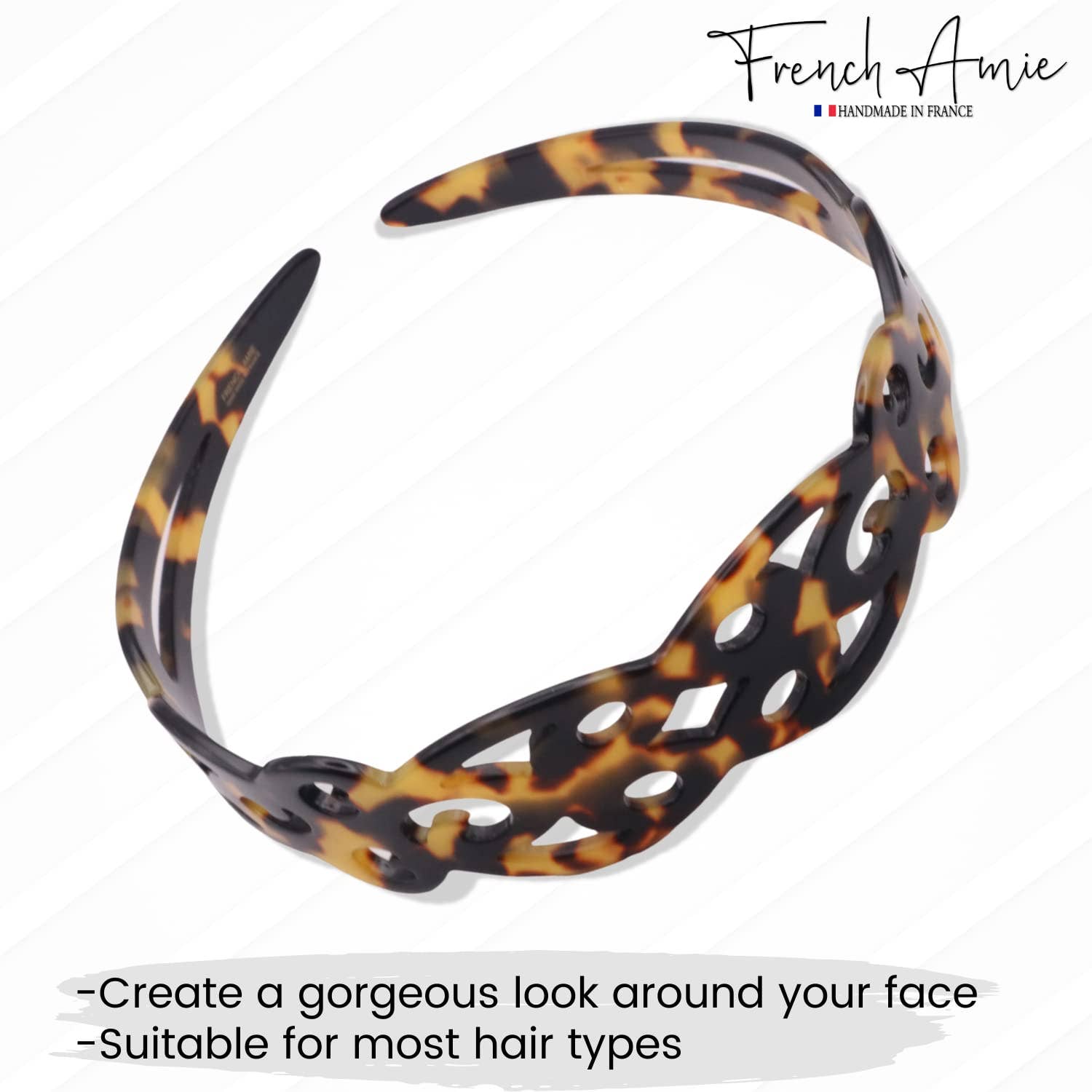 French Amie Filigree Wide 1" Celluloid Handmade Headband for Women: White tortoiseshell - Lalka Beauty Co.