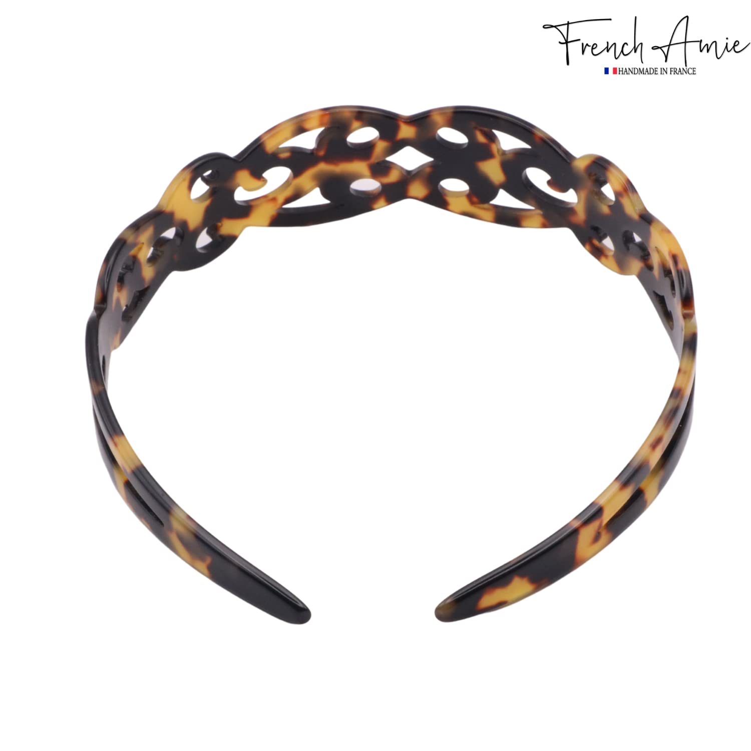 French Amie Filigree Wide 1" Celluloid Handmade Headband for Women: White tortoiseshell - Lalka Beauty Co.