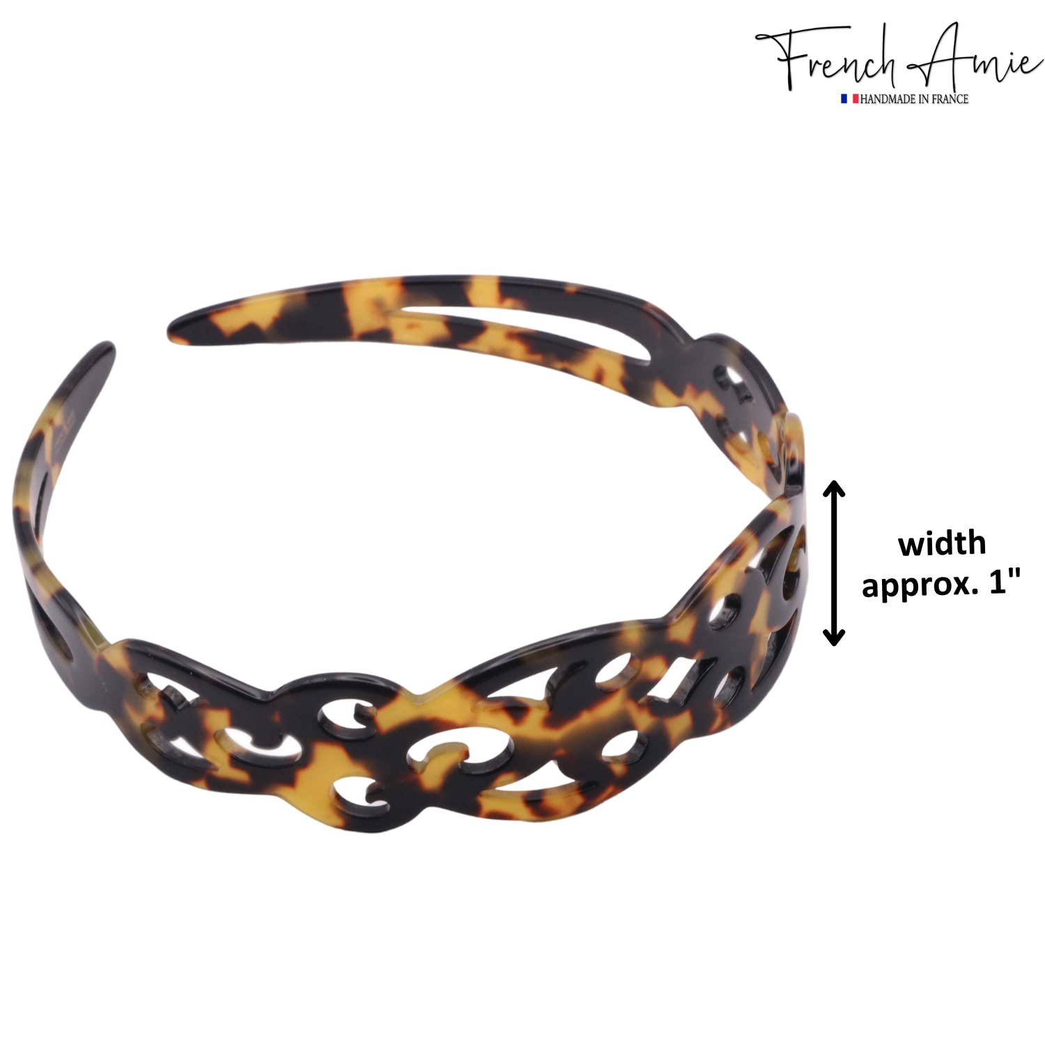 French Amie Filigree Wide 1" Celluloid Handmade Headband for Women: White tortoiseshell - Lalka Beauty Co.