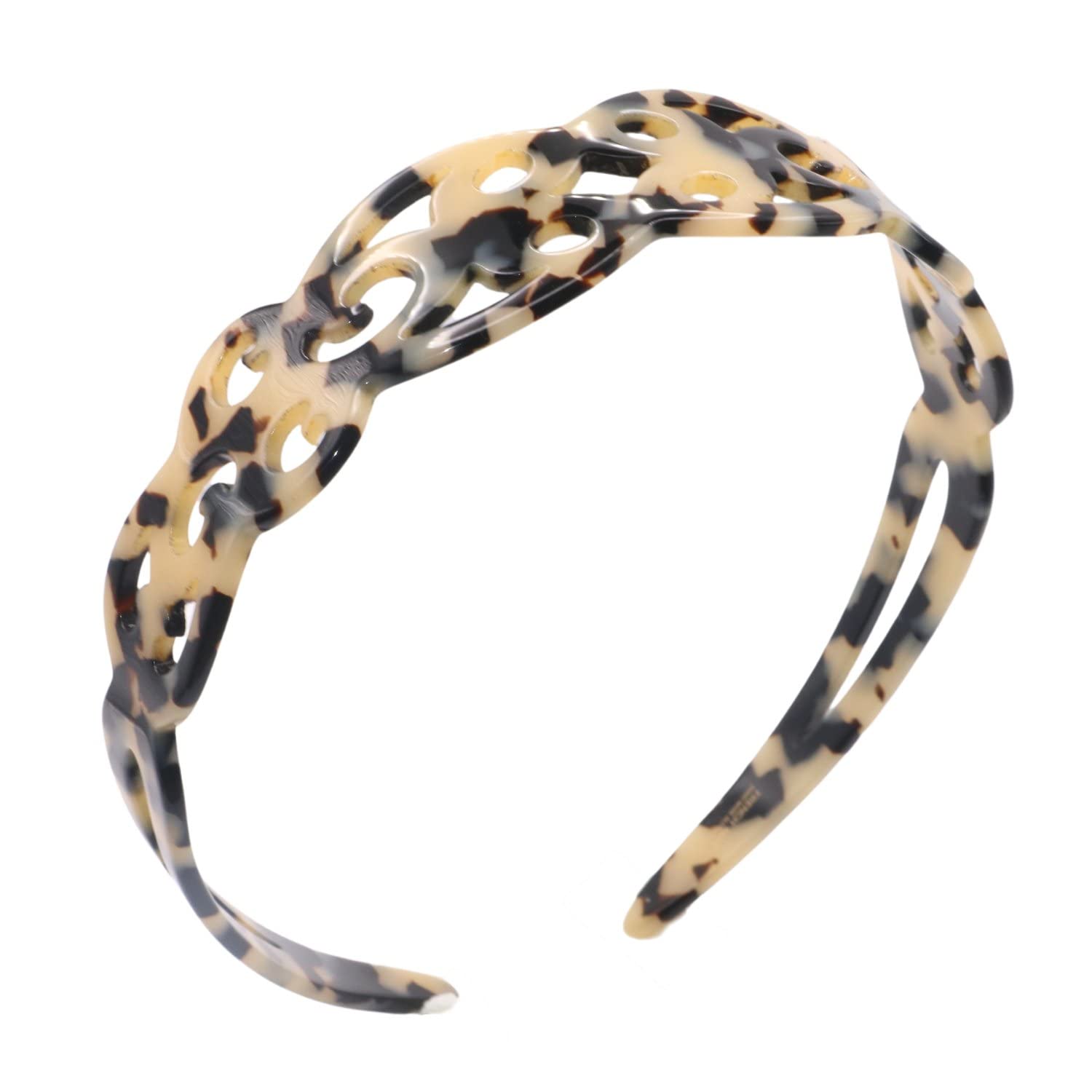 French Amie Filigree Wide 1" Celluloid Handmade Headband for Women: White tortoiseshell - Lalka Beauty Co.