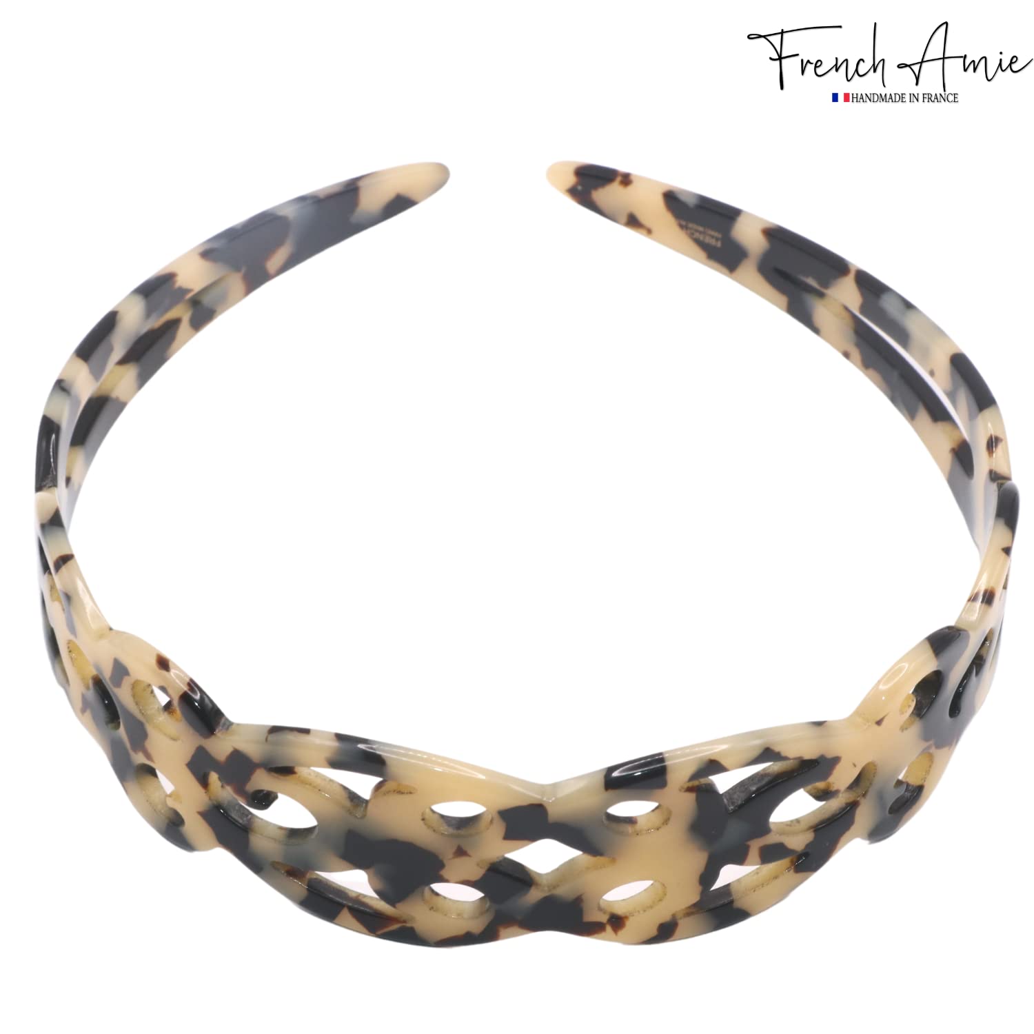 French Amie Filigree Wide 1" Celluloid Handmade Headband for Women: White tortoiseshell - Lalka Beauty Co.