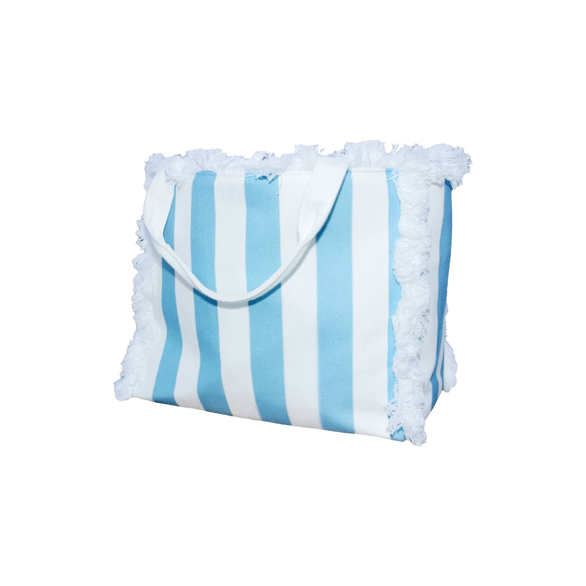 Fringe Tote - Cabana Stripe Blue/White - Lalka Beauty Co.