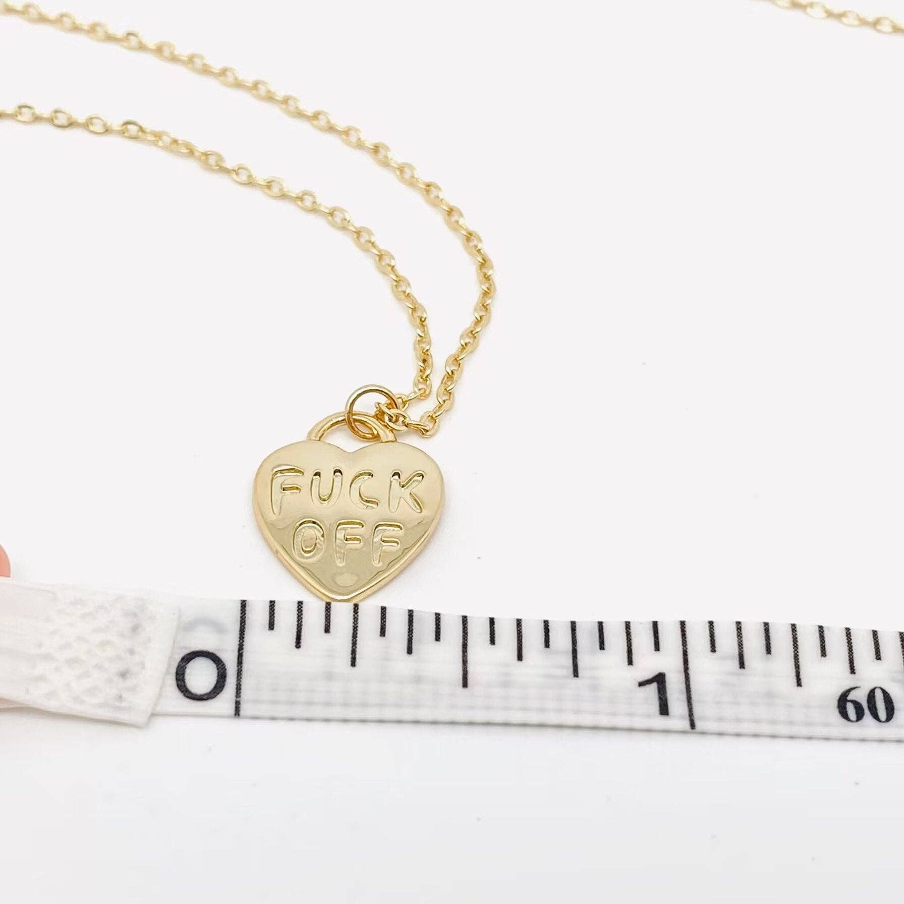 "FUCK OFF" Heart Pendant Necklace - Lalka Beauty Co.