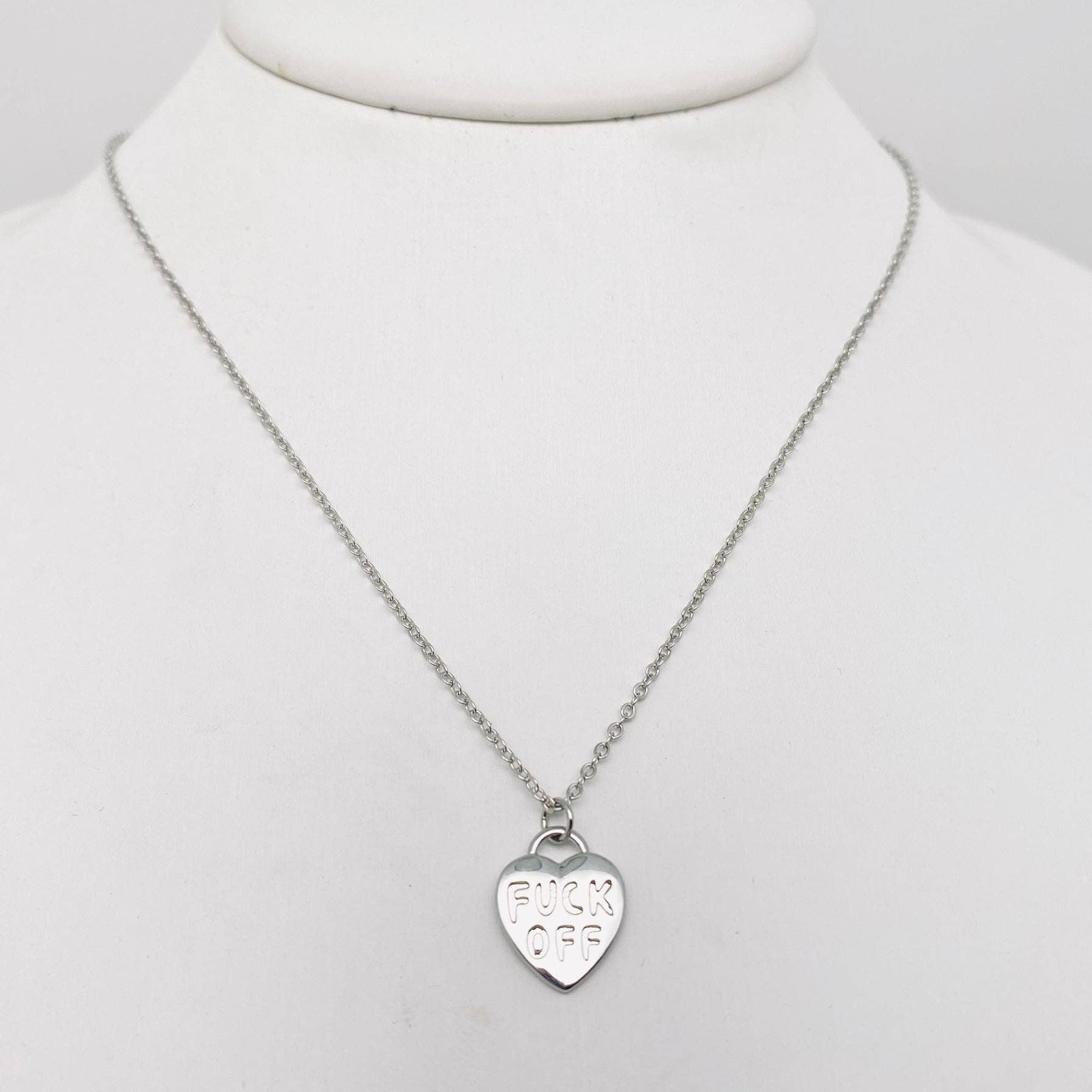 "FUCK OFF" Heart Pendant Necklace - Lalka Beauty Co.