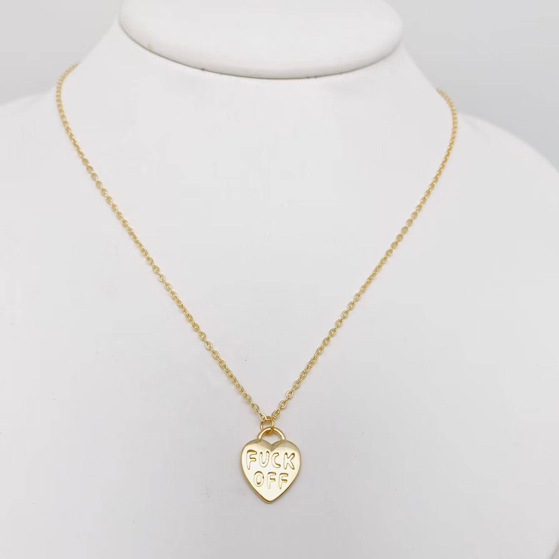 "FUCK OFF" Heart Pendant Necklace - Lalka Beauty Co.