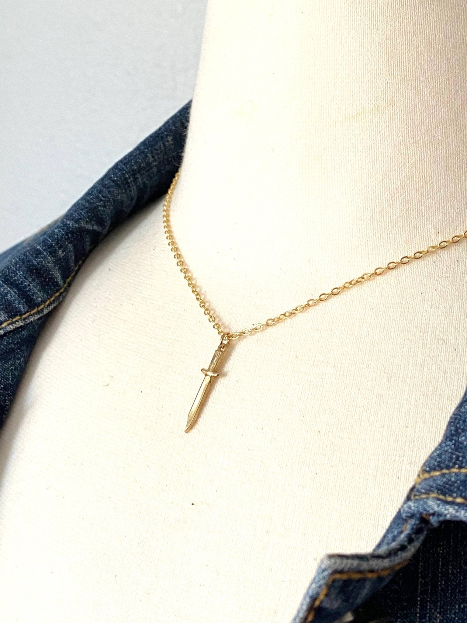 Gold Dagger Necklace Whimsical Goth MFM Murderino 16 inches - Lalka Beauty Co.