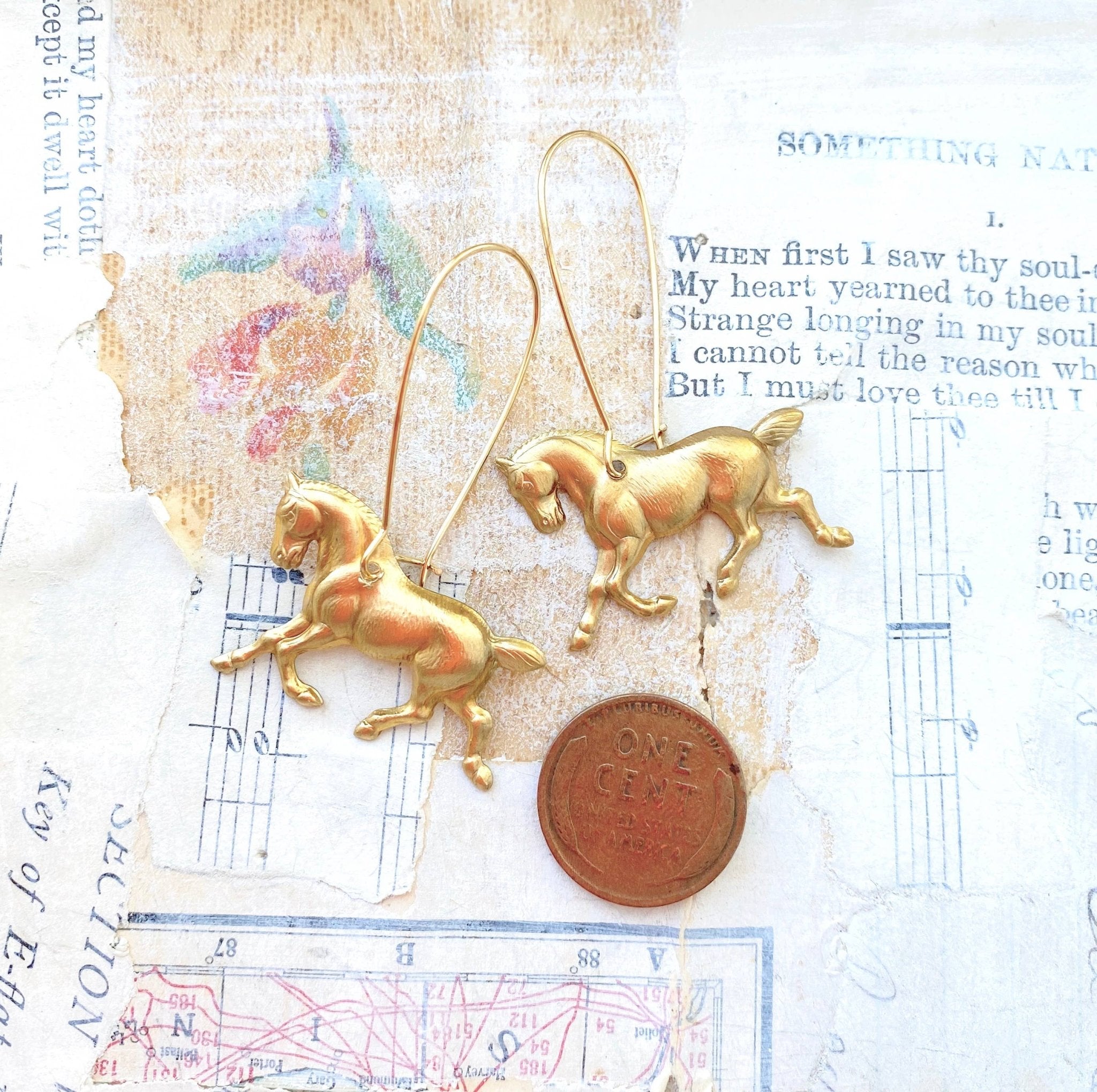 Gold Horse Earrings Equestrian Earrings Horse Lover - Lalka Beauty Co.