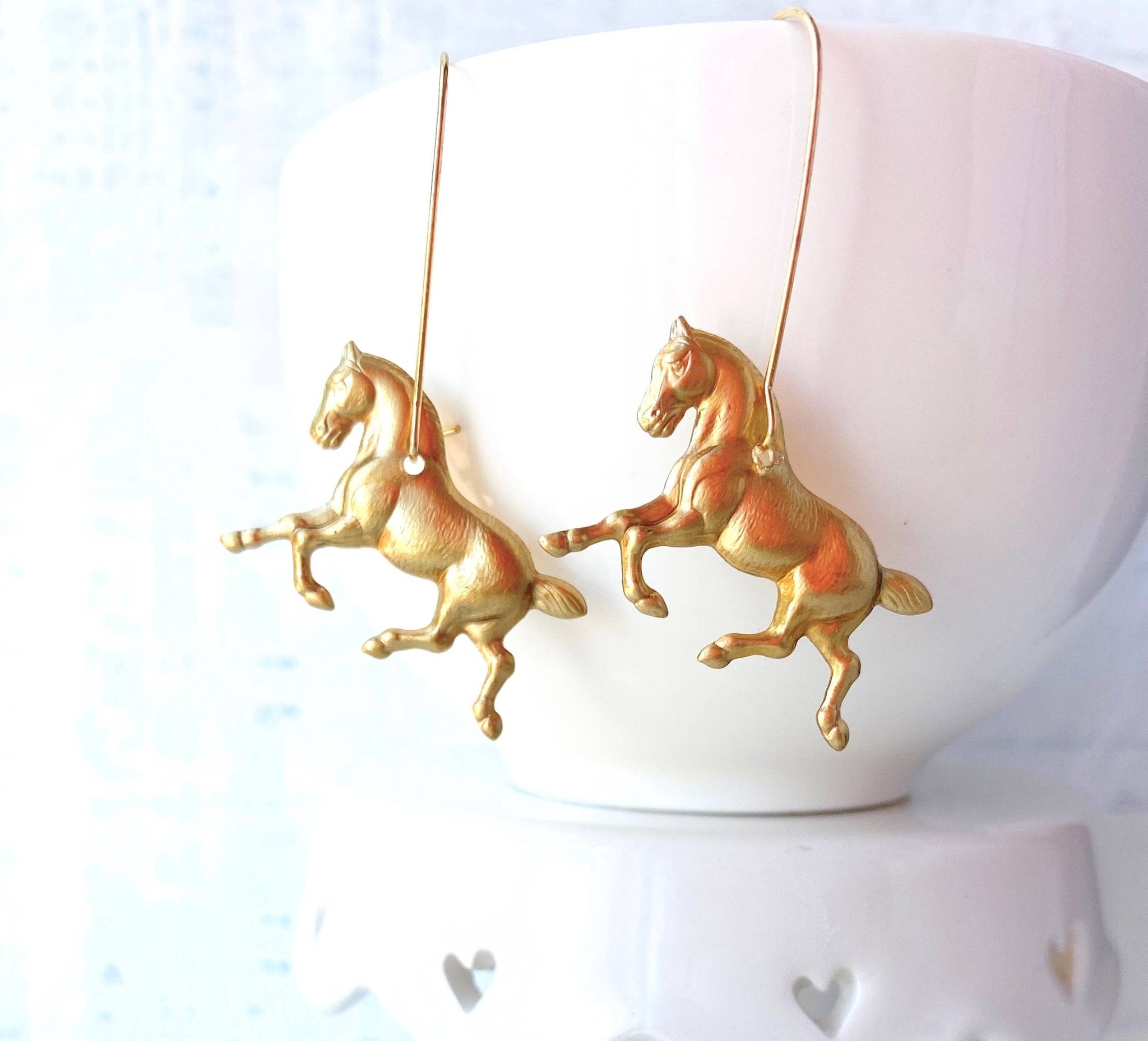 Gold Horse Earrings Equestrian Earrings Horse Lover - Lalka Beauty Co.