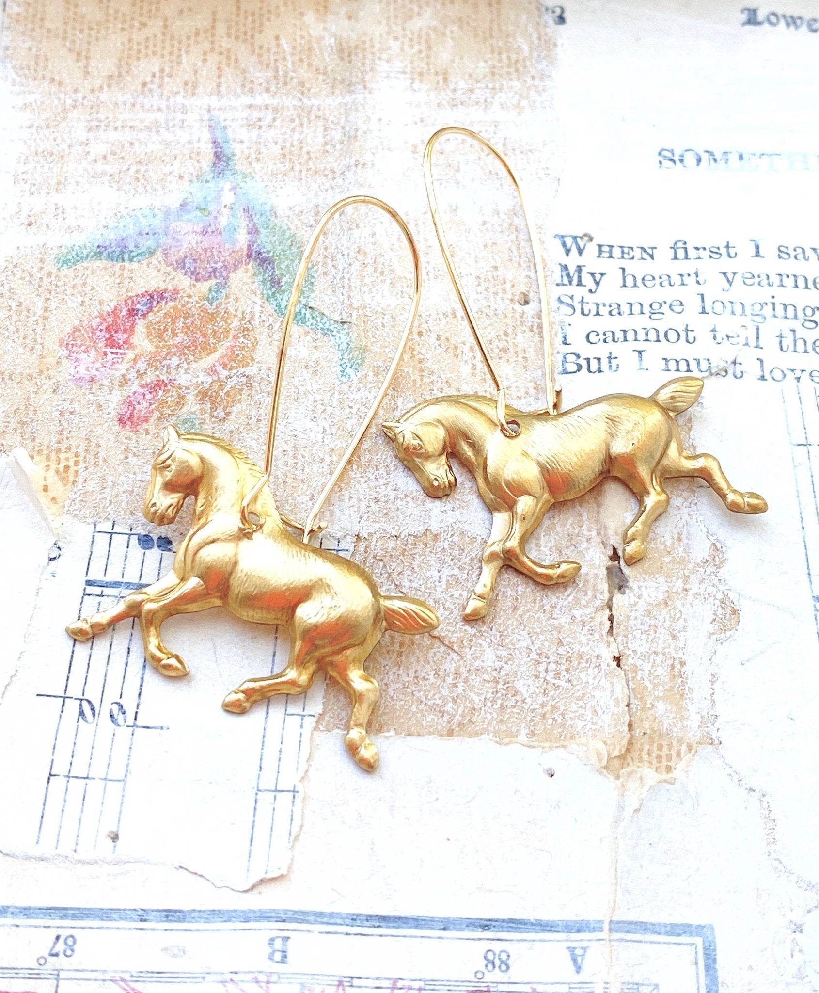 Gold Horse Earrings Equestrian Earrings Horse Lover - Lalka Beauty Co.