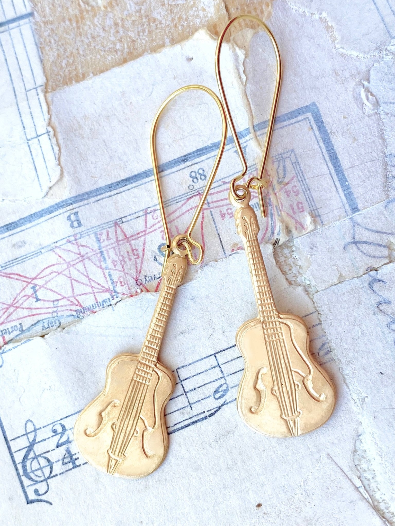 Guitar Earrings Gold Music Ukulele Rock 'n Roll Violin - Lalka Beauty Co.