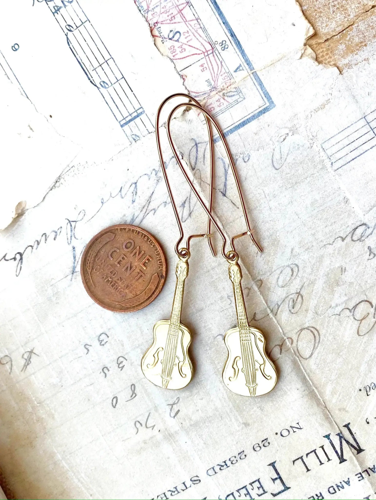 Guitar Earrings Gold Music Ukulele Rock 'n Roll Violin - Lalka Beauty Co.