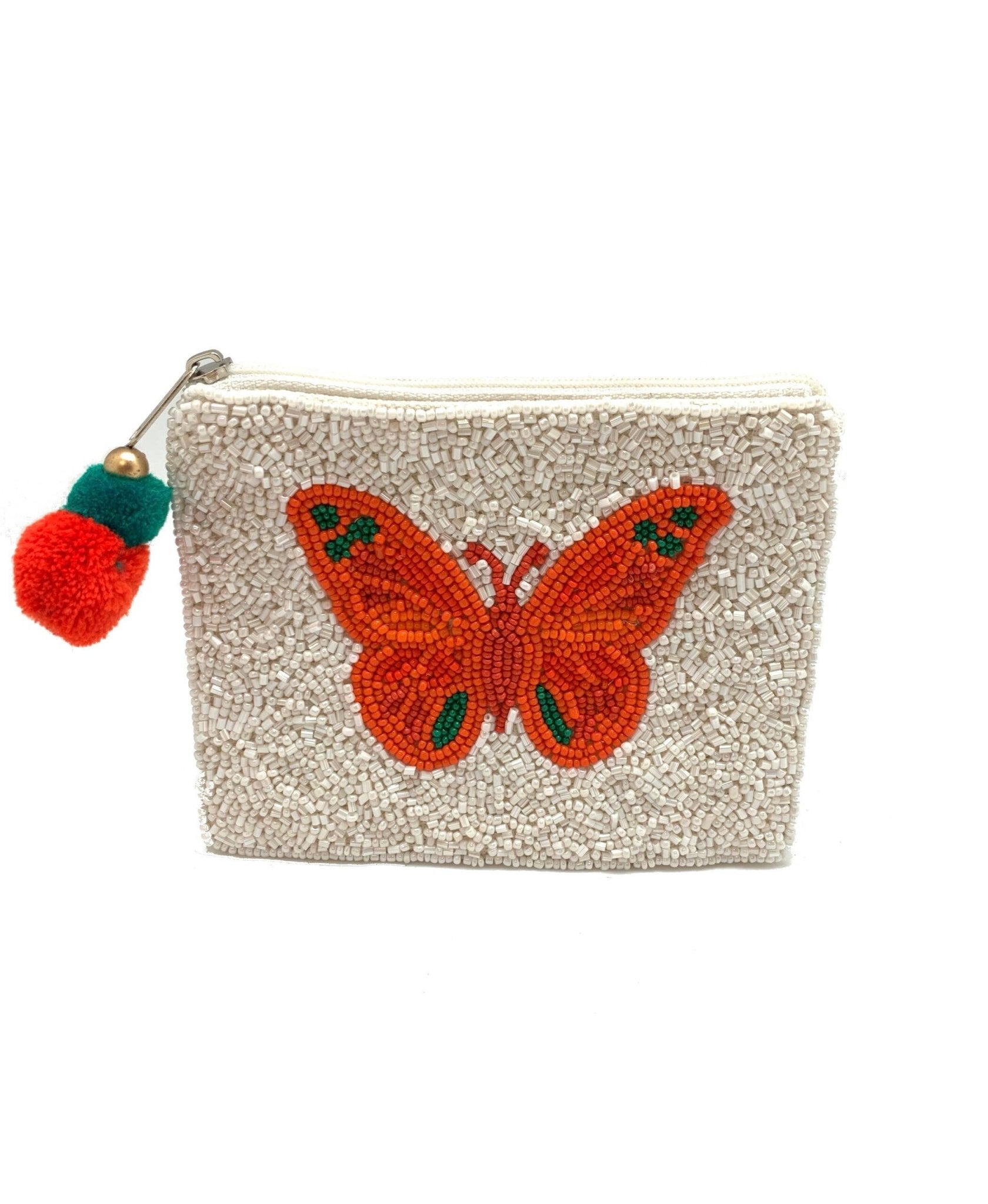 Handmade Butterfly Beaded Women's Coin Purse: ORANGE - Lalka Beauty Co.