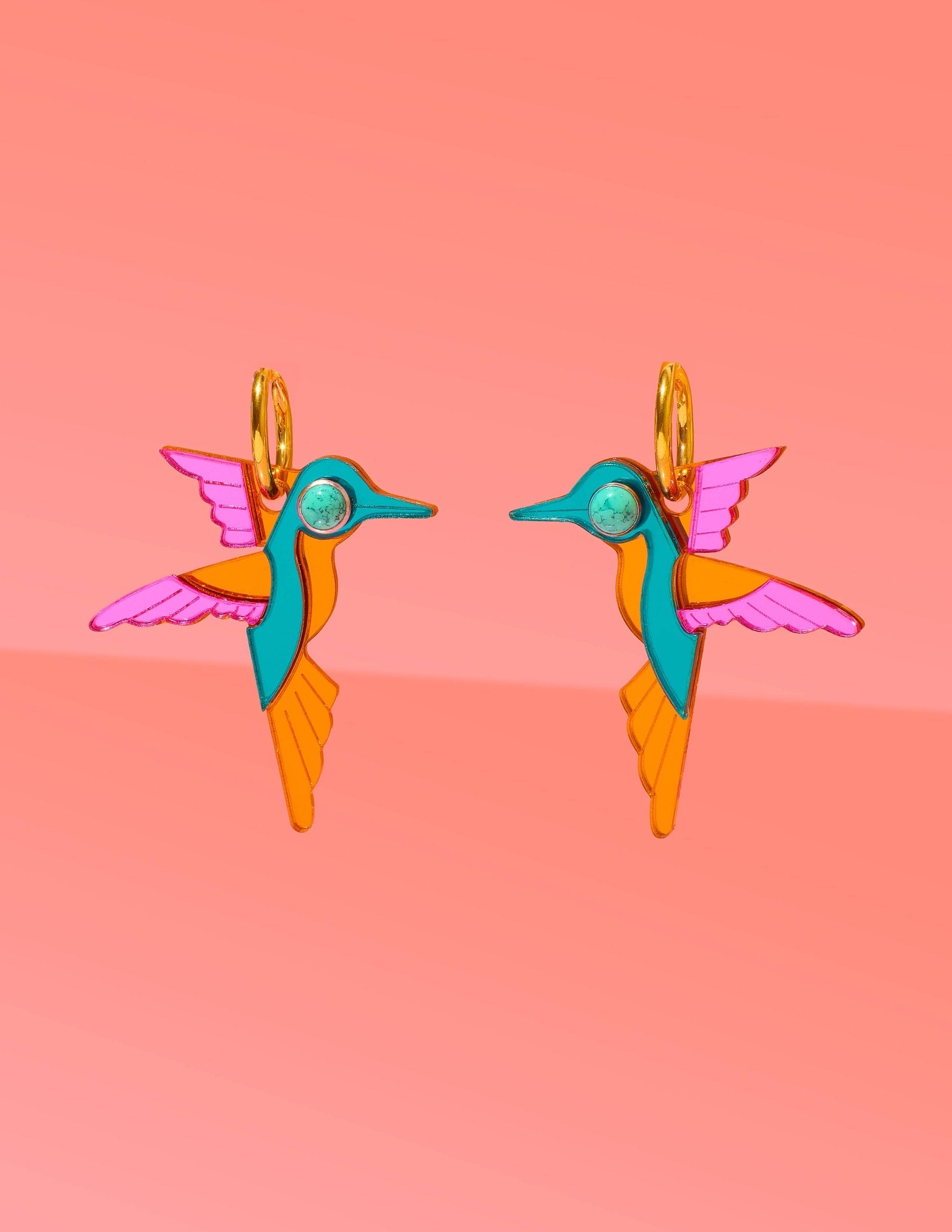 Hummingbird Hoop Earrings Copper, Blue, Pink - Lalka Beauty Co.