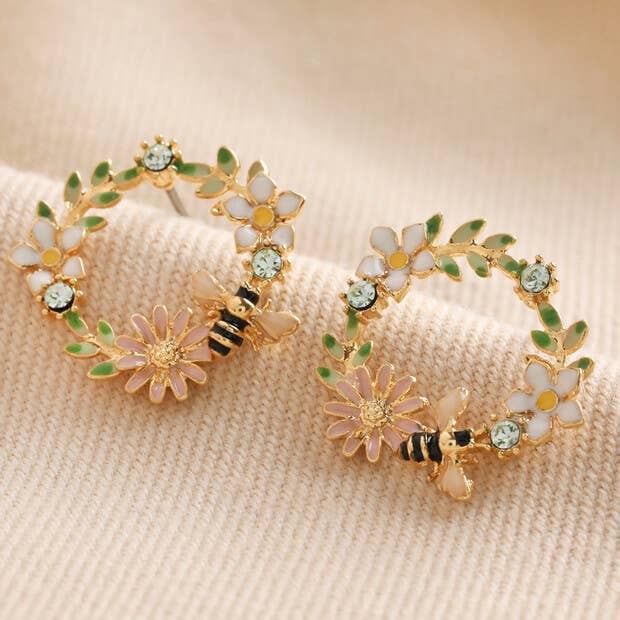 Lisa Angel Crystal Flower Wreath Bee Earrings - Lalka Beauty Co.