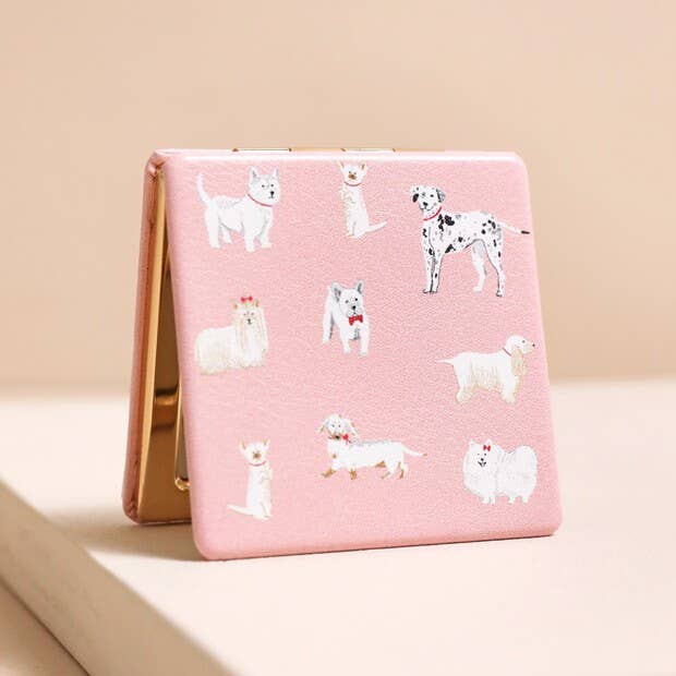 Lisa Angel Pink Dog Print Compact Mirror - Lalka Beauty Co.