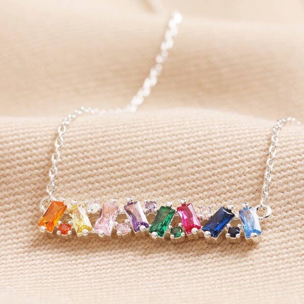 Lisa Angel Rainbow Baguette Crystal Bar Necklace - Lalka Beauty Co.