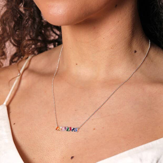 Lisa Angel Rainbow Baguette Crystal Bar Necklace - Lalka Beauty Co.