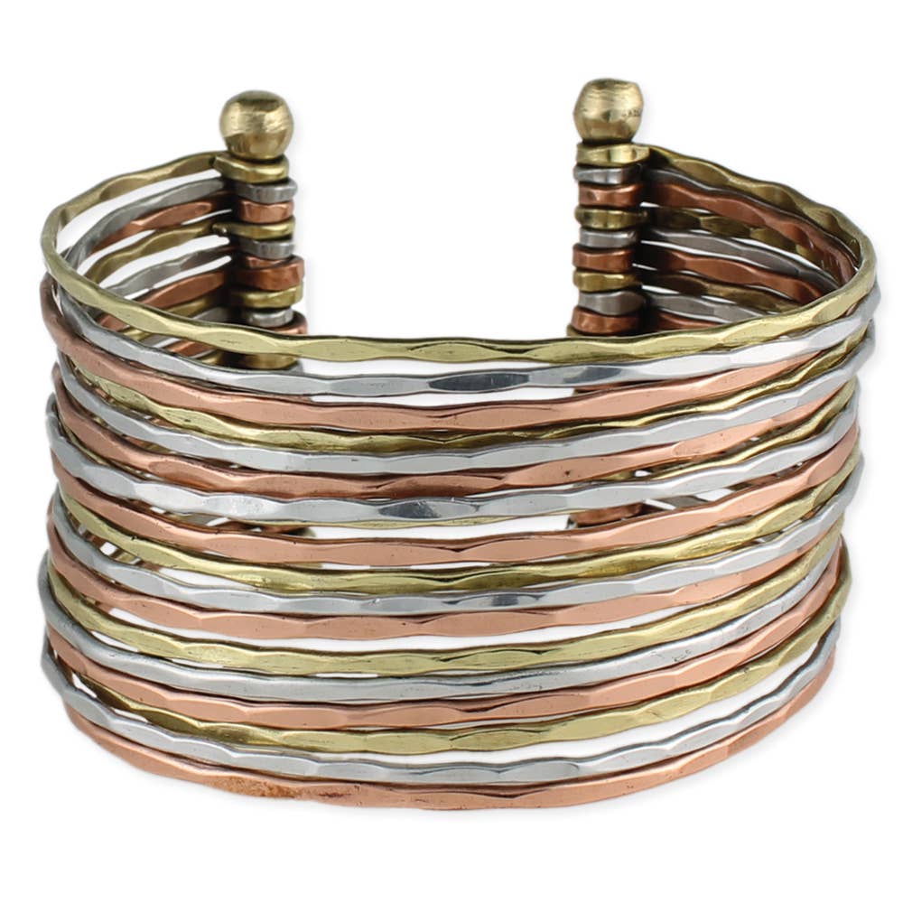 Mixed Metal Hammered Bunch Cuff Bracelet - Lalka Beauty Co.