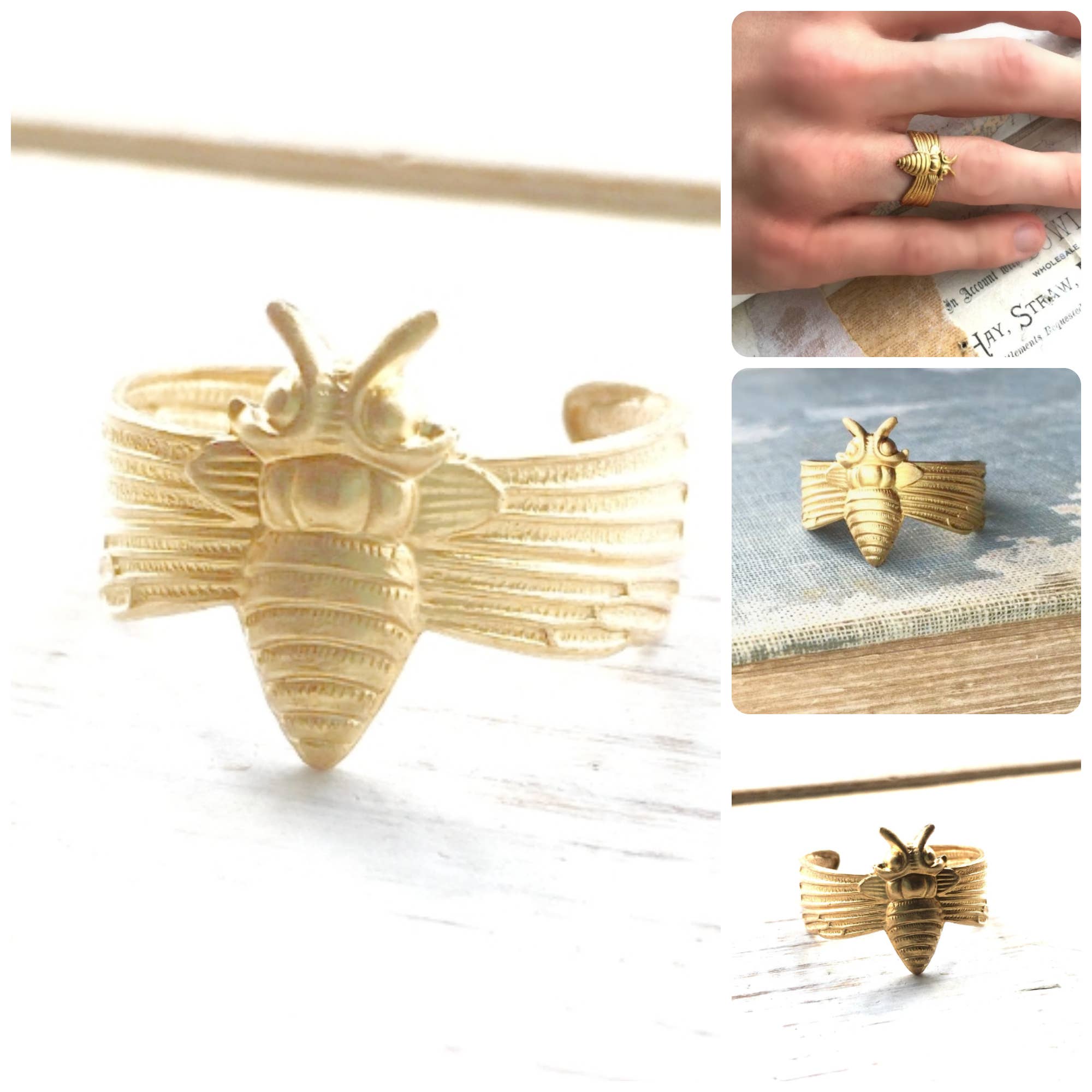 Moth Ring Vintage Bee Ring Gold Insect Bug Fairy Wasp Ring - Lalka Beauty Co.