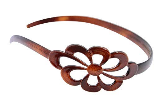 Parcelona French Wide Flower Tortoise Shell Brown Celluloid Acetate Headband - Lalka Beauty Co.