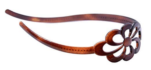 Parcelona French Wide Flower Tortoise Shell Brown Celluloid Acetate Headband - Lalka Beauty Co.